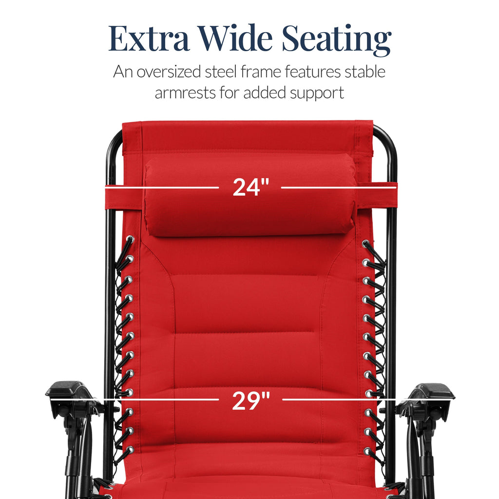 Luxurious Oversized Zero-Gravity Chair — Folding Recliner with Padded Comfort, Headrest and Side Tray
