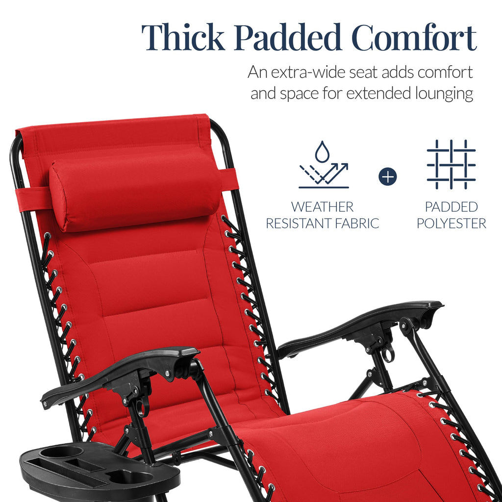 Luxurious Oversized Zero-Gravity Chair — Folding Recliner with Padded Comfort, Headrest and Side Tray
