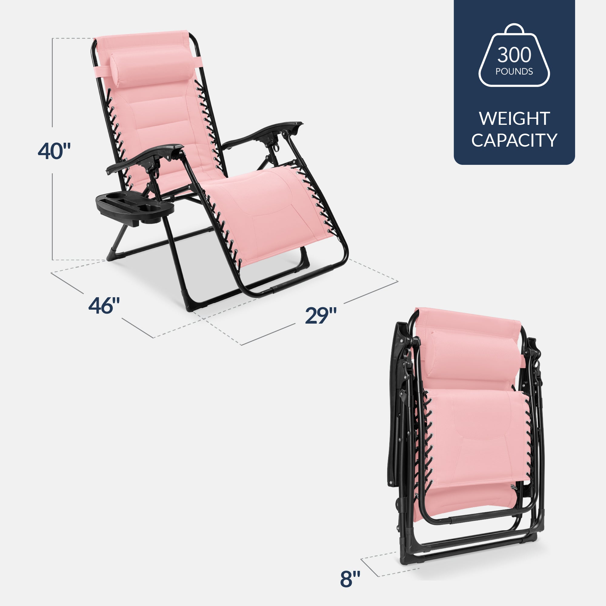Luxurious Oversized Zero-Gravity Chair — Folding Recliner with Padded Comfort, Headrest and Side Tray