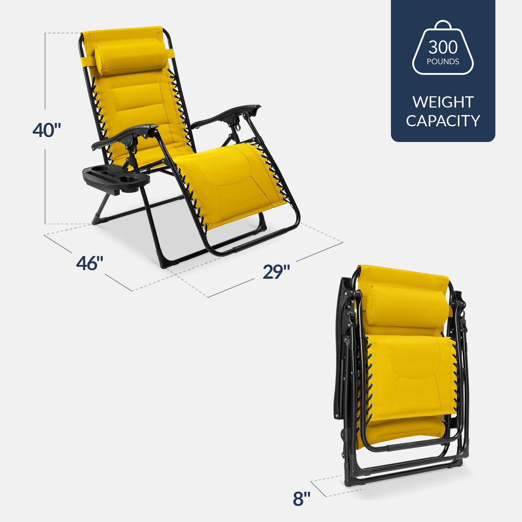 Luxurious Oversized Zero-Gravity Chair — Folding Recliner with Padded Comfort, Headrest and Side Tray