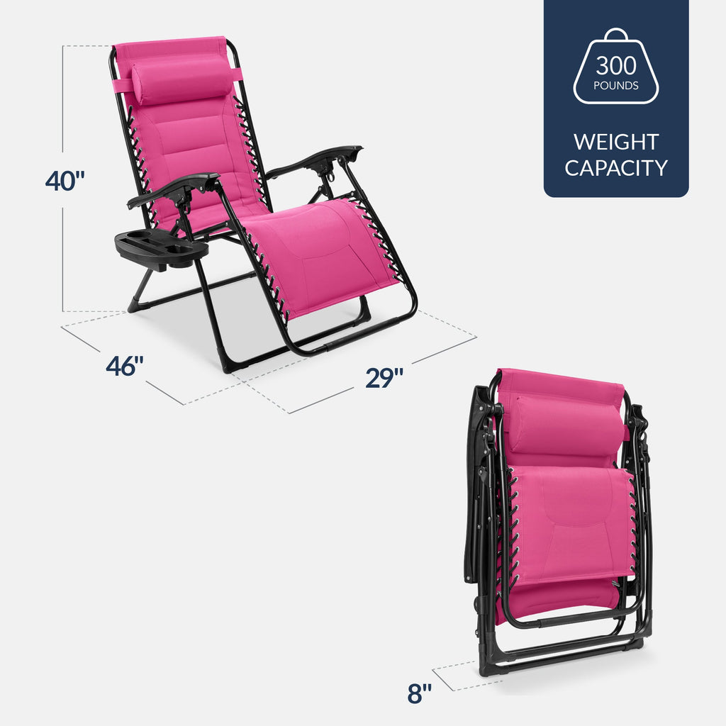 Luxurious Oversized Zero-Gravity Chair — Folding Recliner with Padded Comfort, Headrest and Side Tray