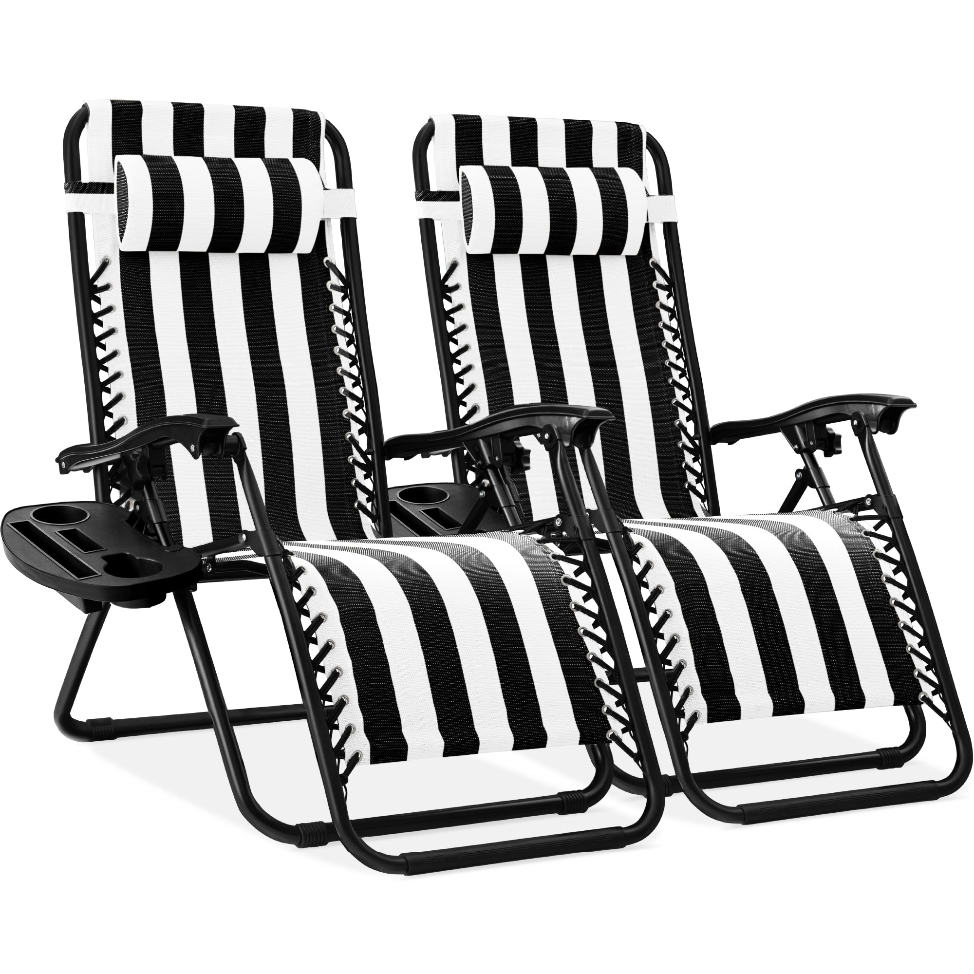 Pair of Adjustable Zero-Gravity Patio Recliners with Cup Holders