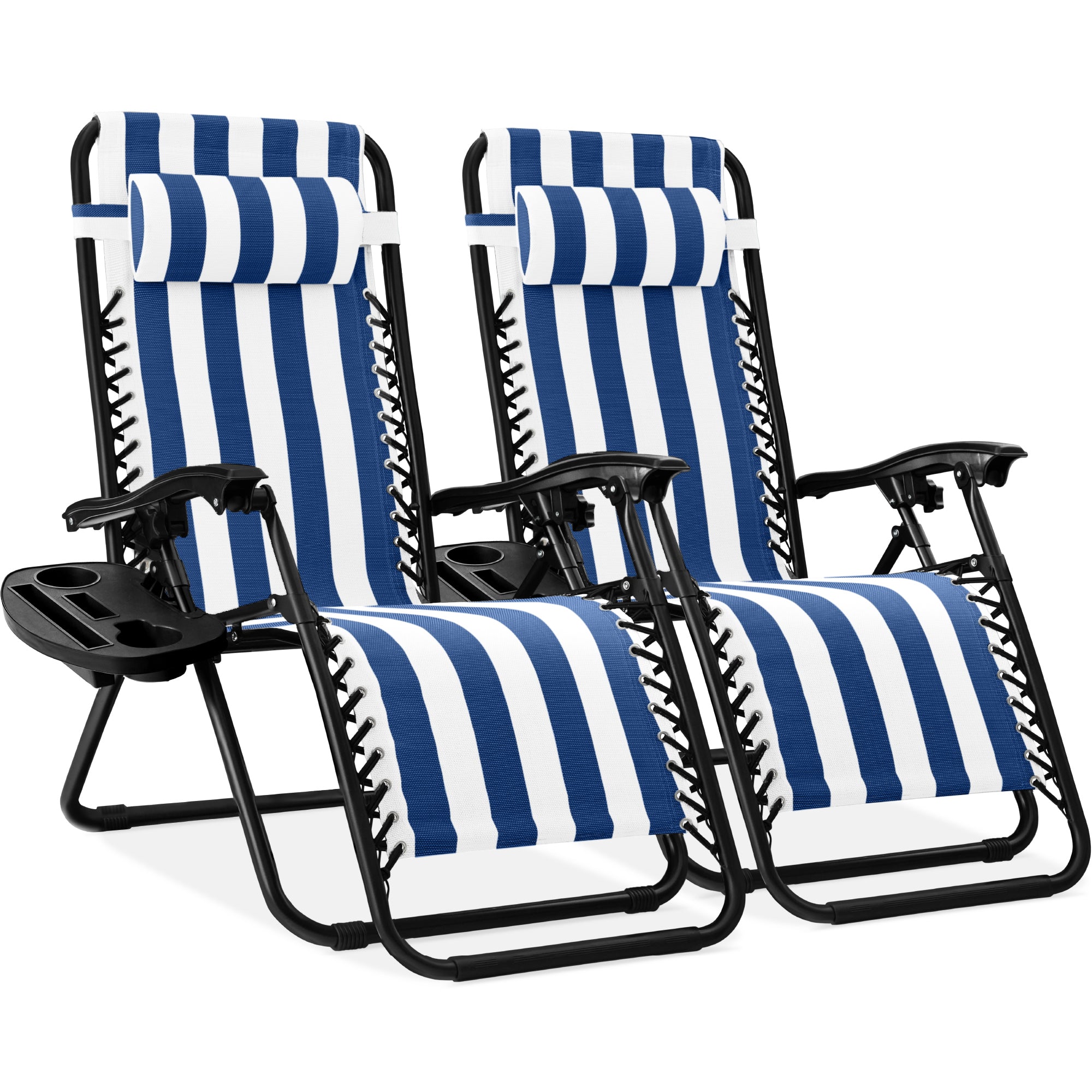 Pair of Adjustable Zero-Gravity Patio Recliners with Cup Holders