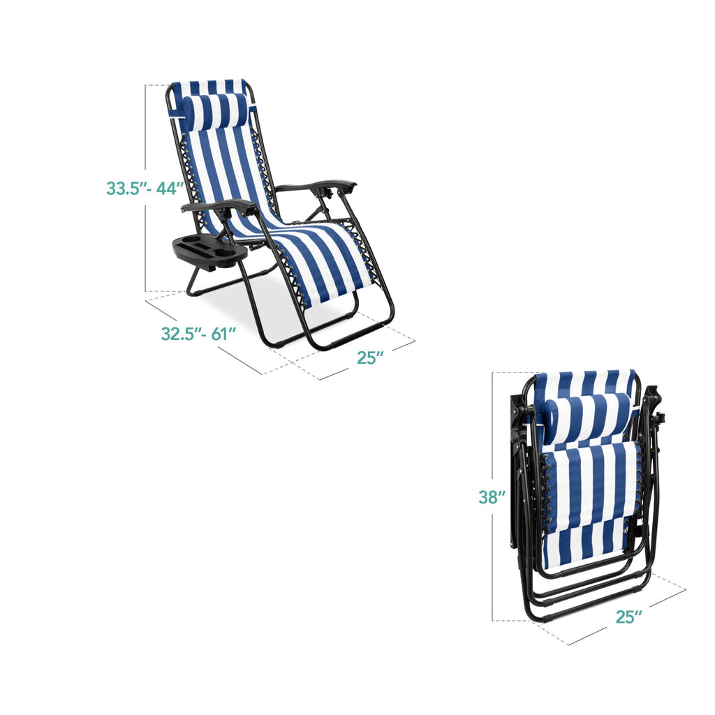 Zero Gravity Recliner Chairs - Set of 2 with Cup Holder Trays