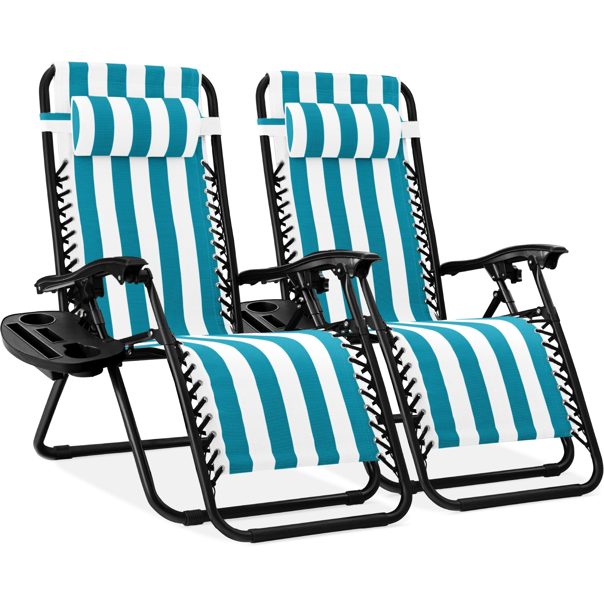 Pair of Adjustable Zero-Gravity Patio Recliners with Cup Holders