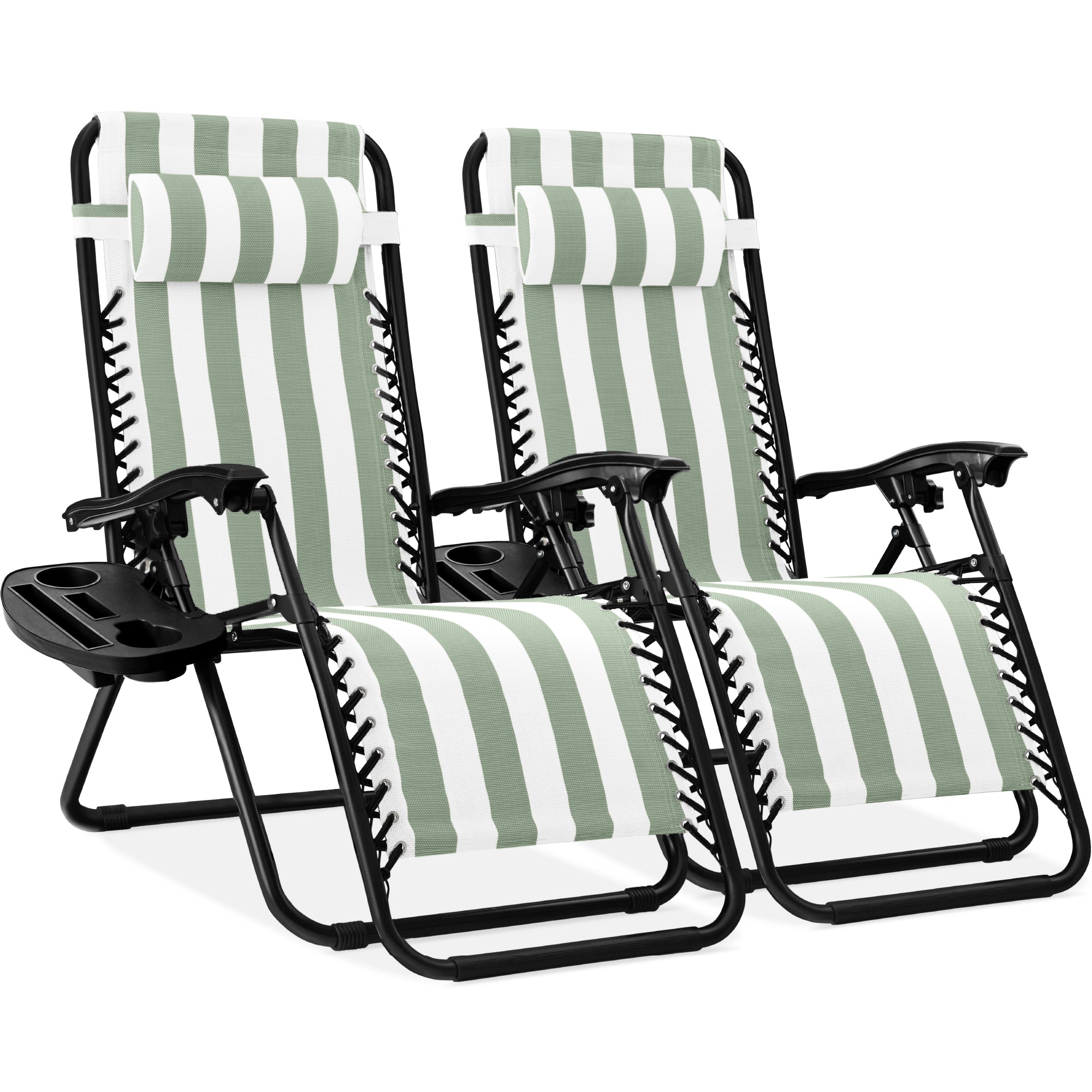 Pair of Adjustable Zero-Gravity Patio Recliners with Cup Holders