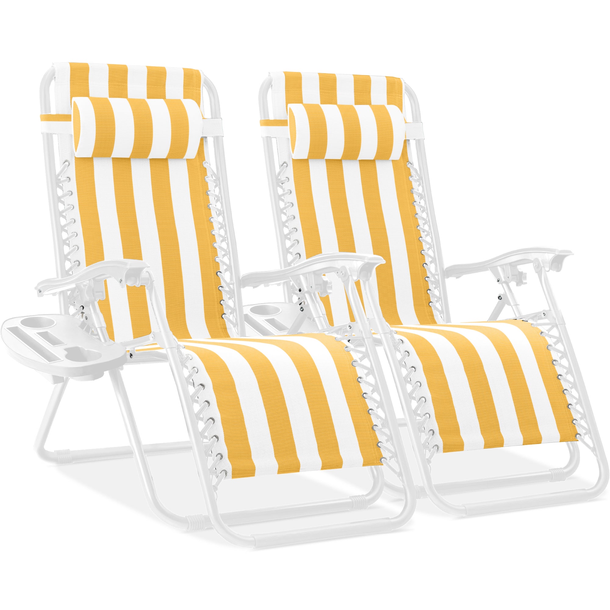 Pair of Adjustable Zero-Gravity Patio Recliners with Cup Holders