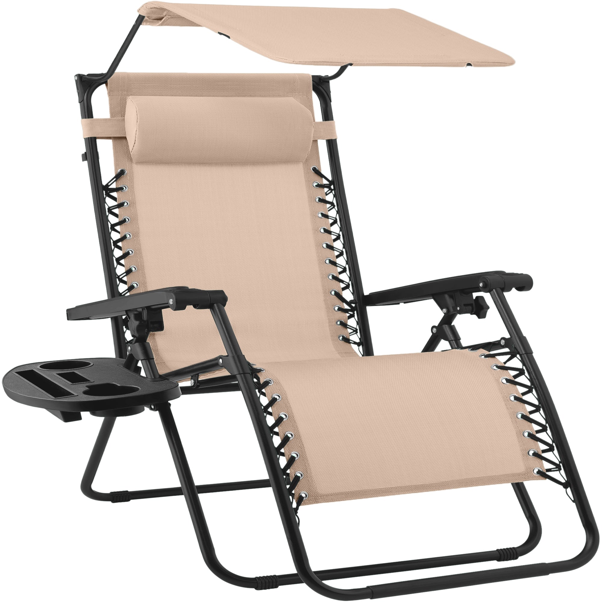 30-Inch Wide Folding Zero-Gravity Patio Lounge Chair with Adjustable Canopy Shade
