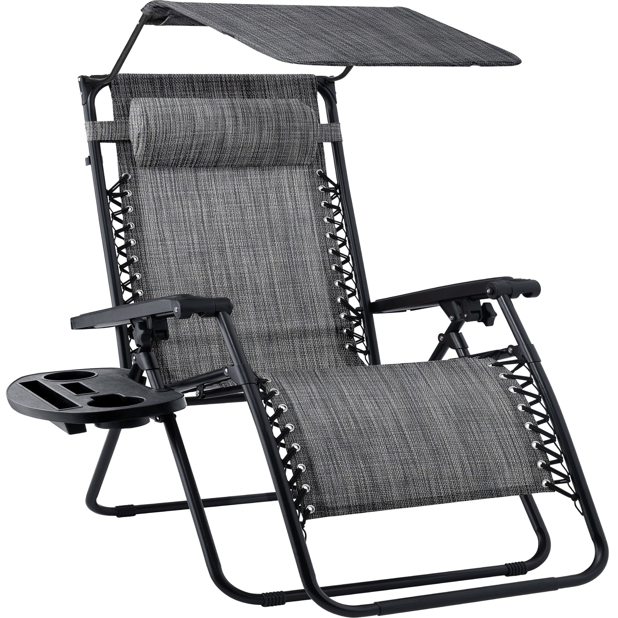 30-Inch Wide Folding Zero-Gravity Patio Lounge Chair with Adjustable Canopy Shade