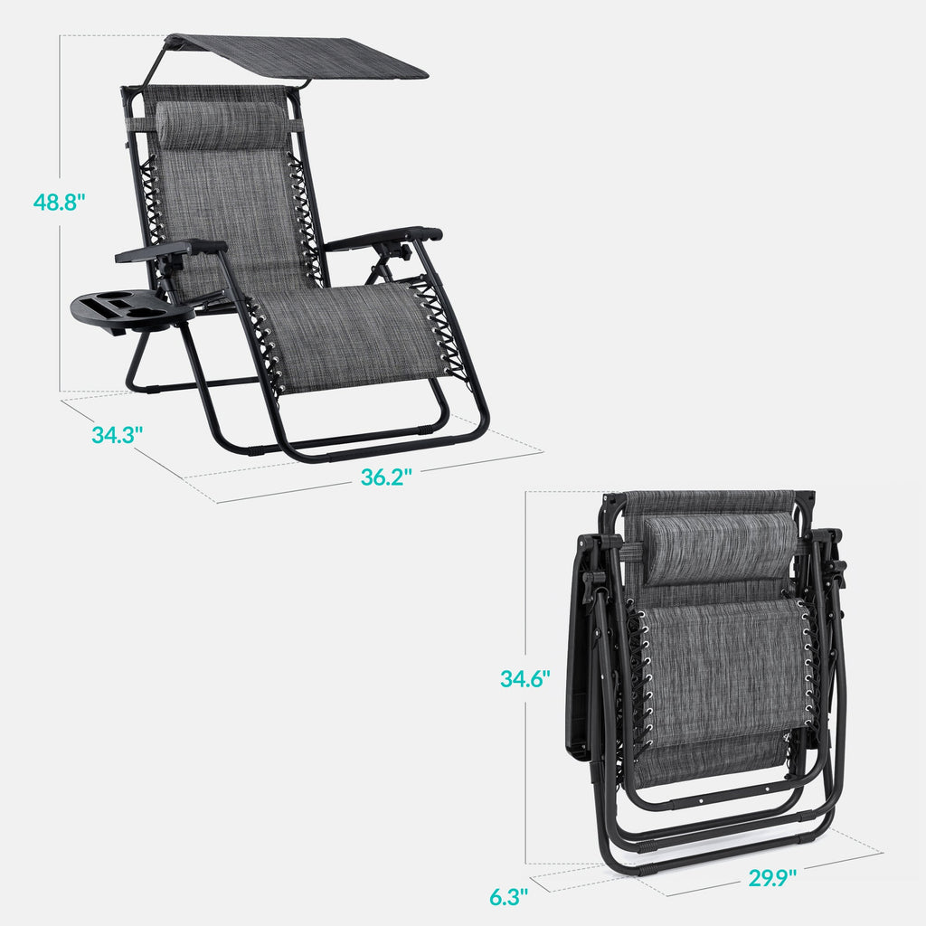 30-Inch Wide Folding Zero-Gravity Patio Lounge Chair with Adjustable Canopy Shade