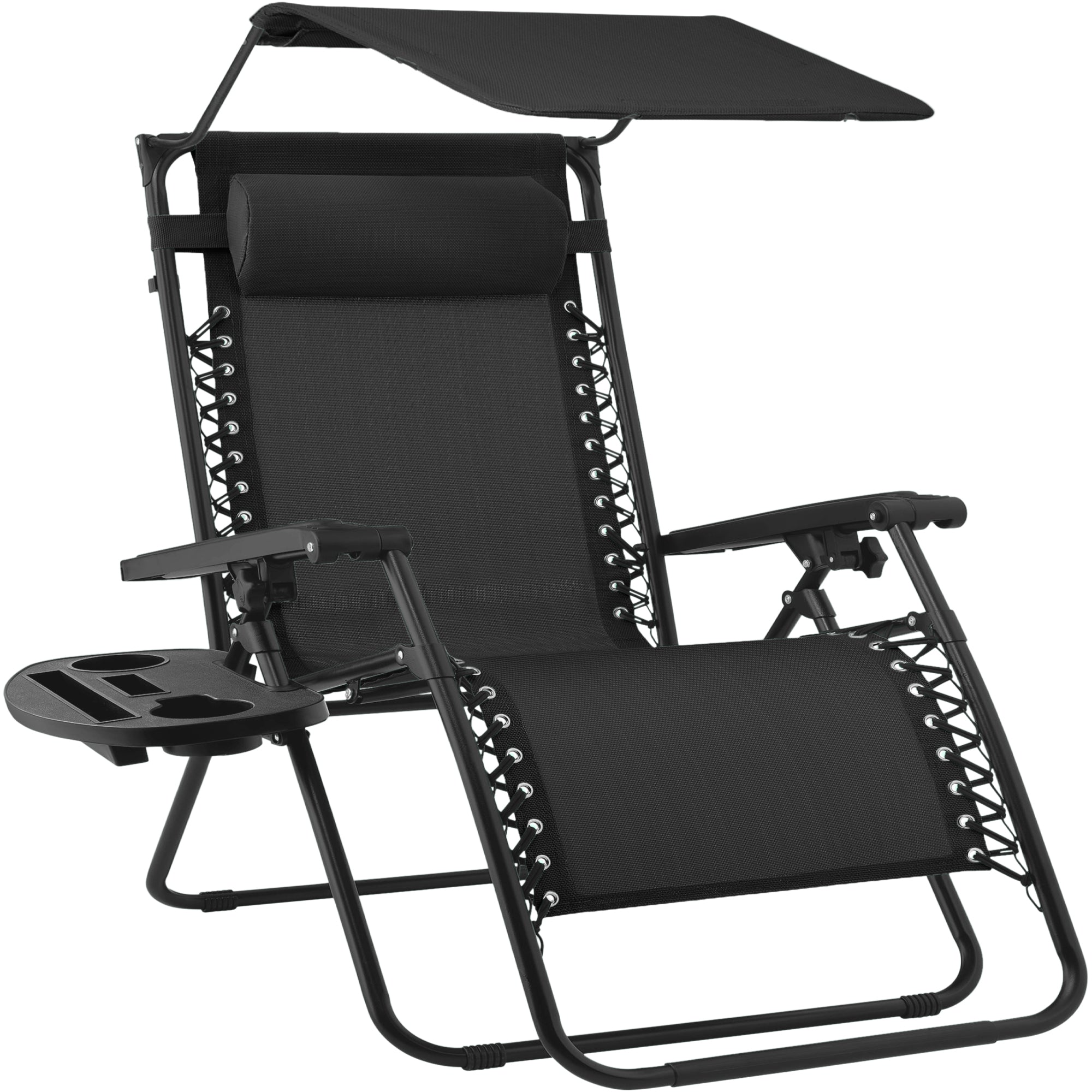 30-Inch Wide Folding Zero-Gravity Patio Lounge Chair with Adjustable Canopy Shade
