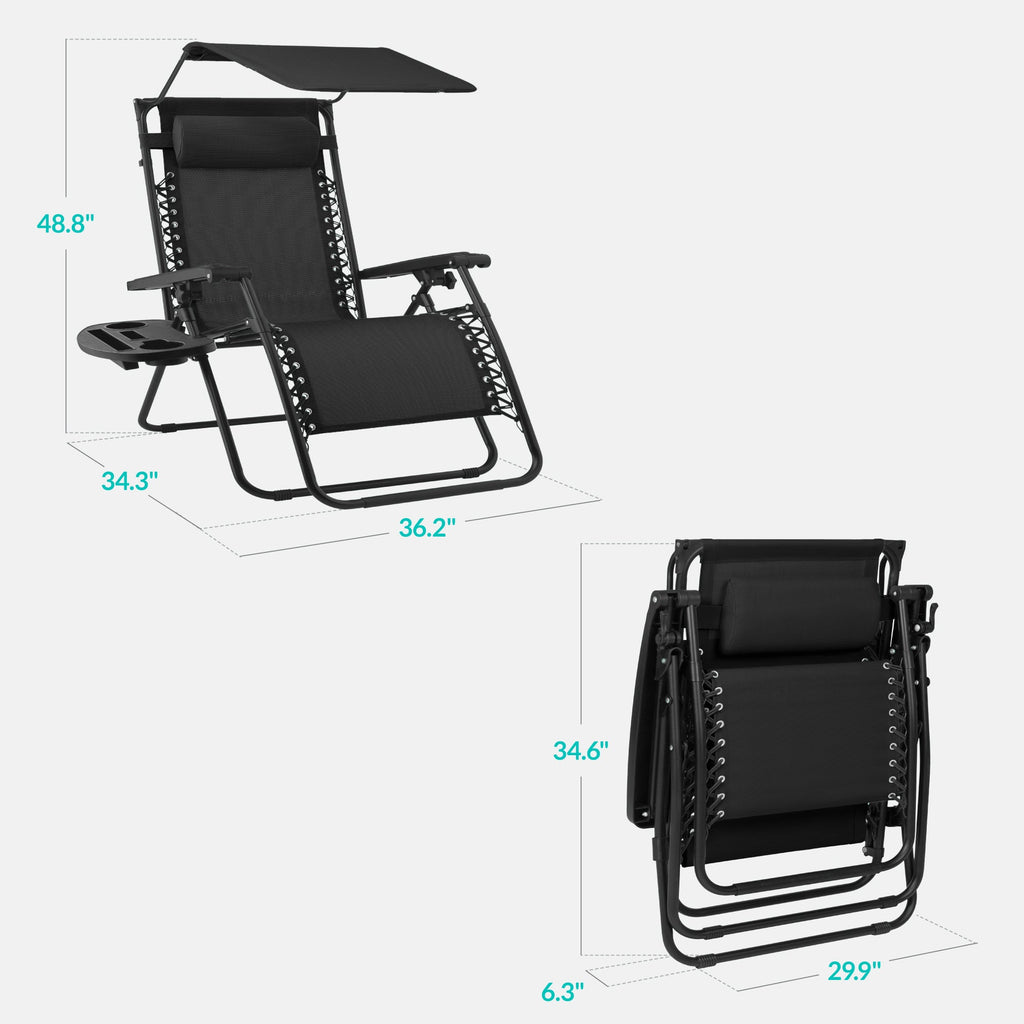 30-Inch Wide Folding Zero-Gravity Patio Lounge Chair with Adjustable Canopy Shade