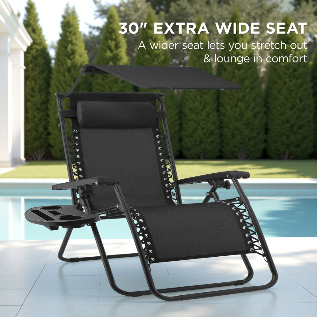 30-Inch Wide Folding Zero-Gravity Patio Lounge Chair with Adjustable Canopy Shade