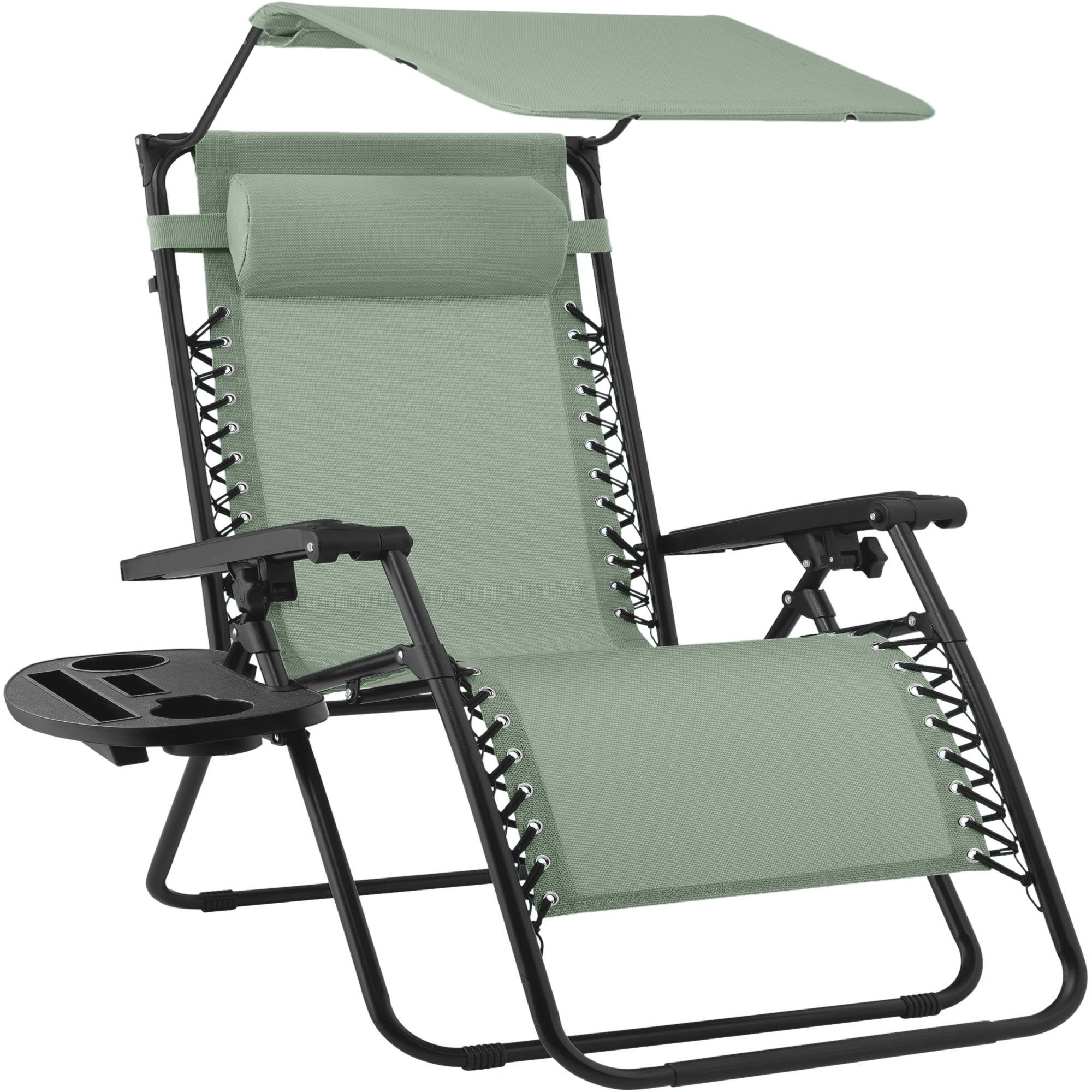 30-Inch Wide Folding Zero-Gravity Patio Lounge Chair with Adjustable Canopy Shade