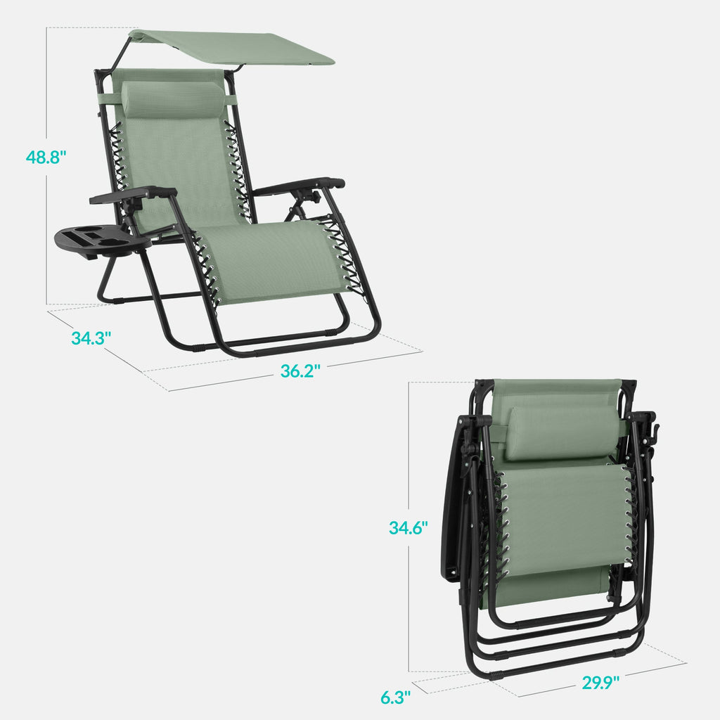 30-Inch Wide Folding Zero-Gravity Patio Lounge Chair with Adjustable Canopy Shade