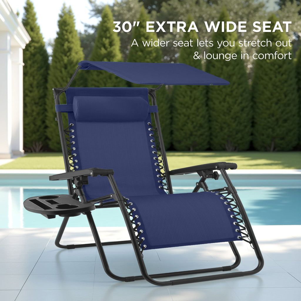 30-Inch Wide Folding Zero-Gravity Patio Lounge Chair with Adjustable Canopy Shade
