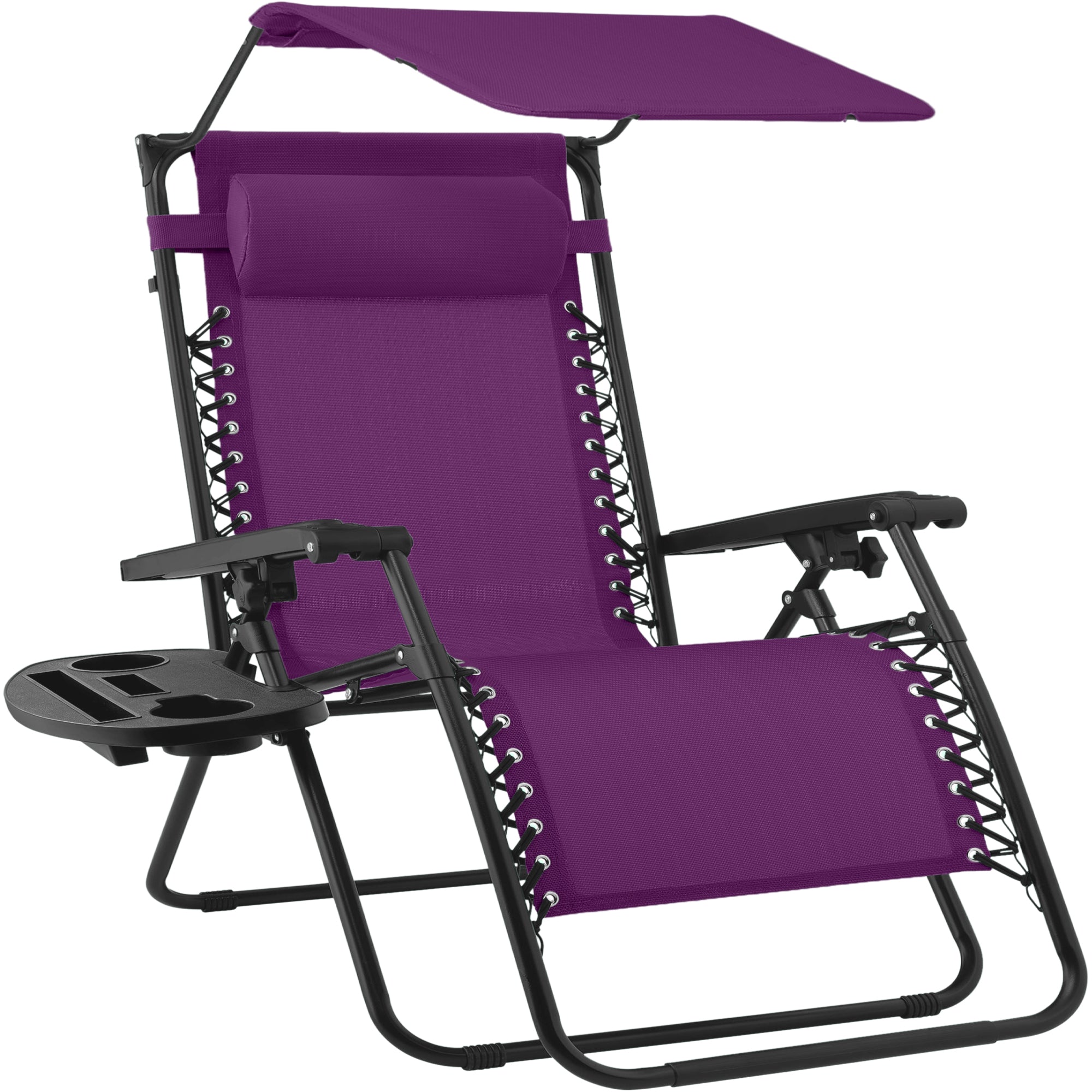 30-Inch Wide Folding Zero-Gravity Patio Lounge Chair with Adjustable Canopy Shade