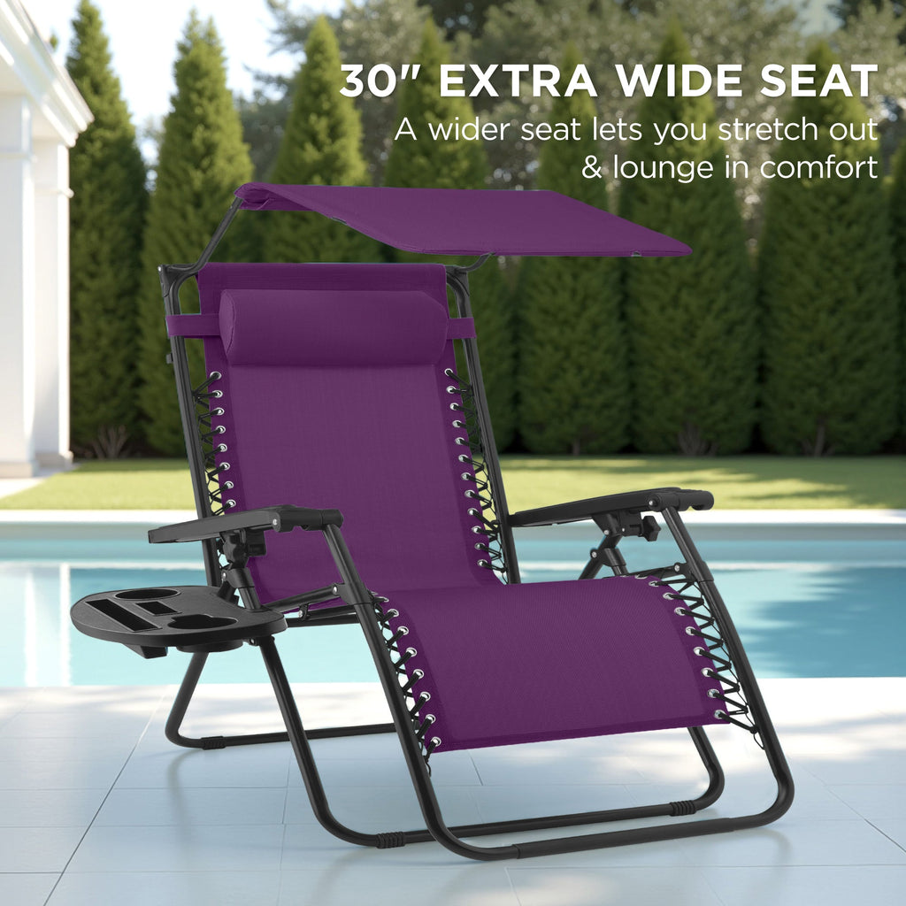 30-Inch Wide Folding Zero-Gravity Patio Lounge Chair with Adjustable Canopy Shade