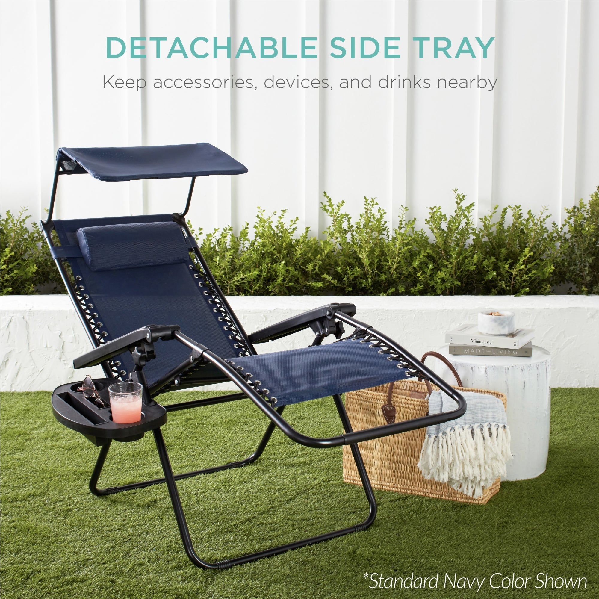 30-Inch Wide Folding Zero-Gravity Patio Lounge Chair with Adjustable Canopy Shade