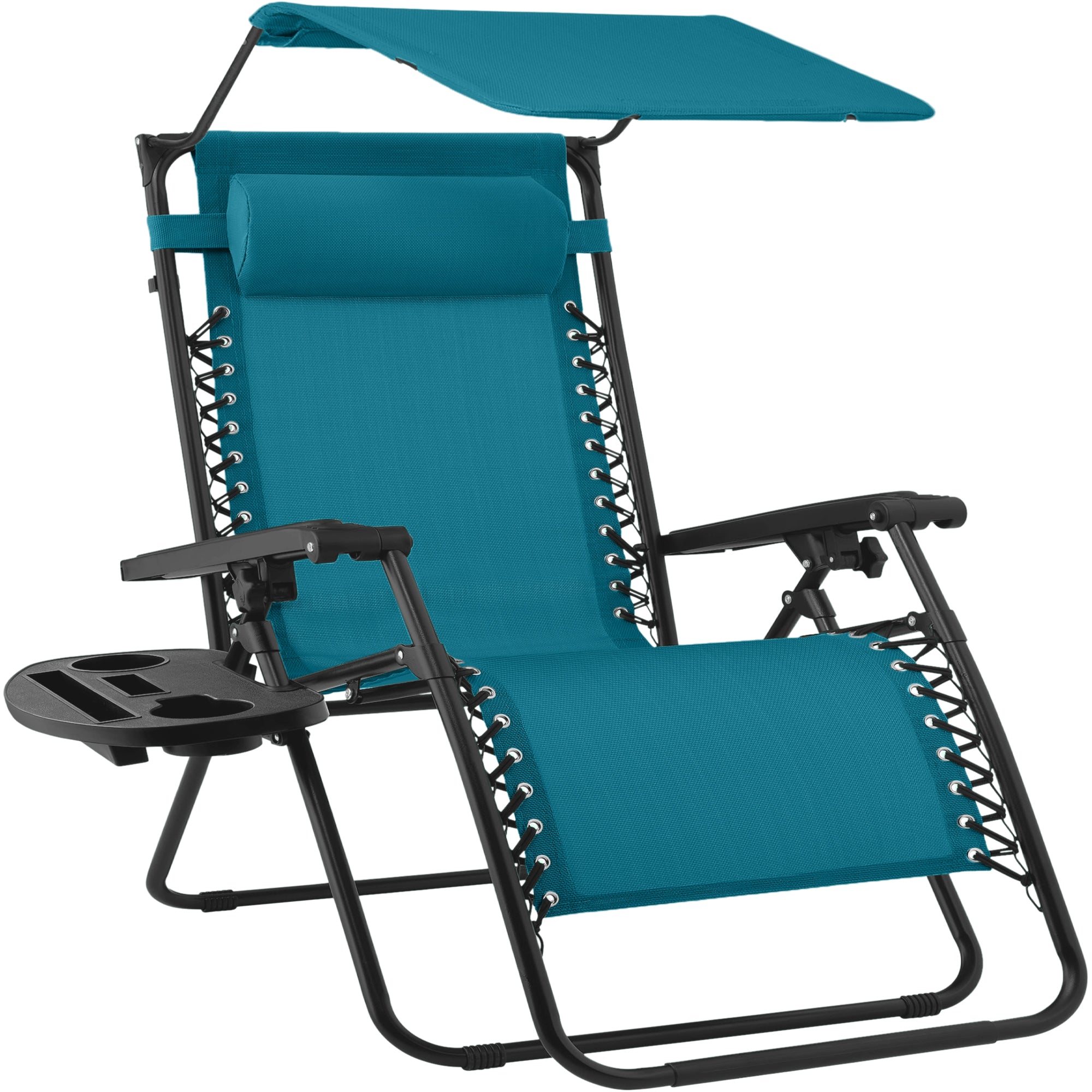 30-Inch Wide Folding Zero-Gravity Patio Lounge Chair with Adjustable Canopy Shade