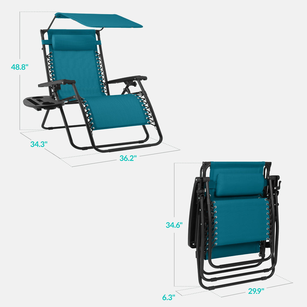 30-Inch Wide Folding Zero-Gravity Patio Lounge Chair with Adjustable Canopy Shade
