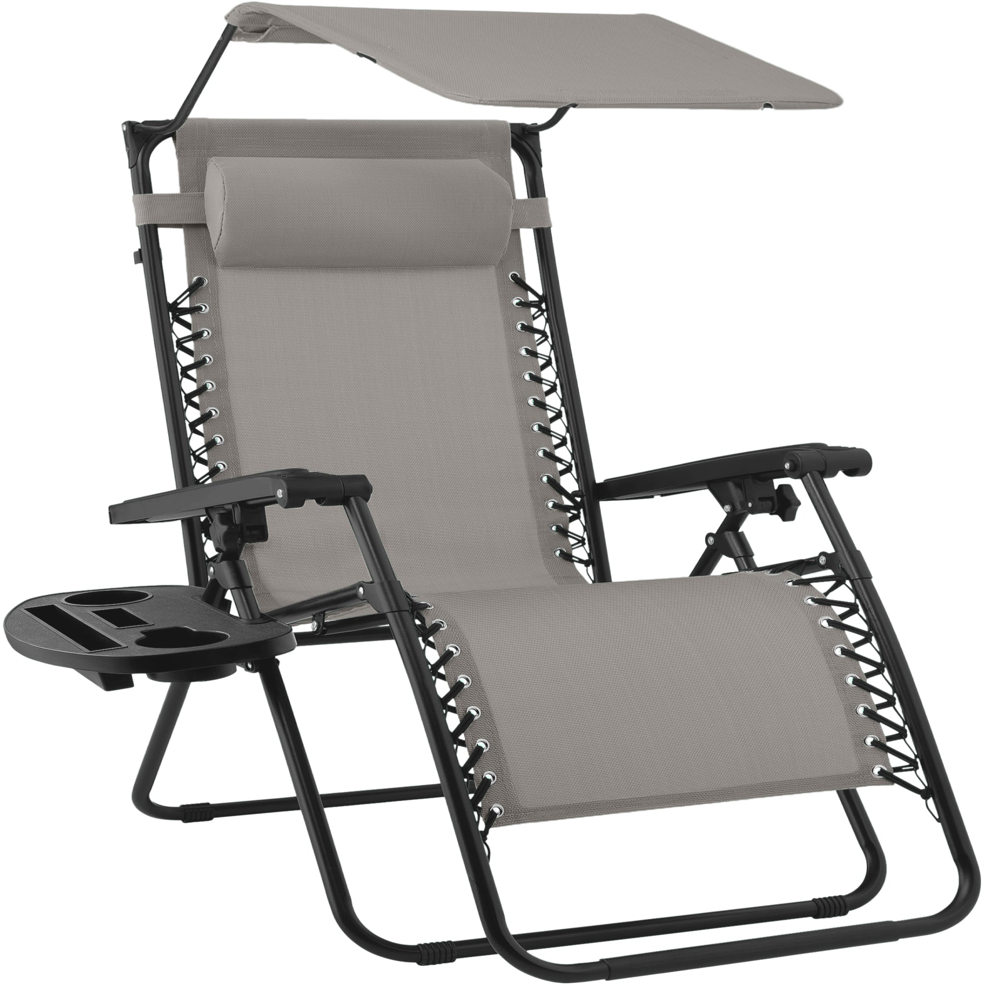 30-Inch Wide Folding Zero-Gravity Patio Lounge Chair with Adjustable Canopy Shade