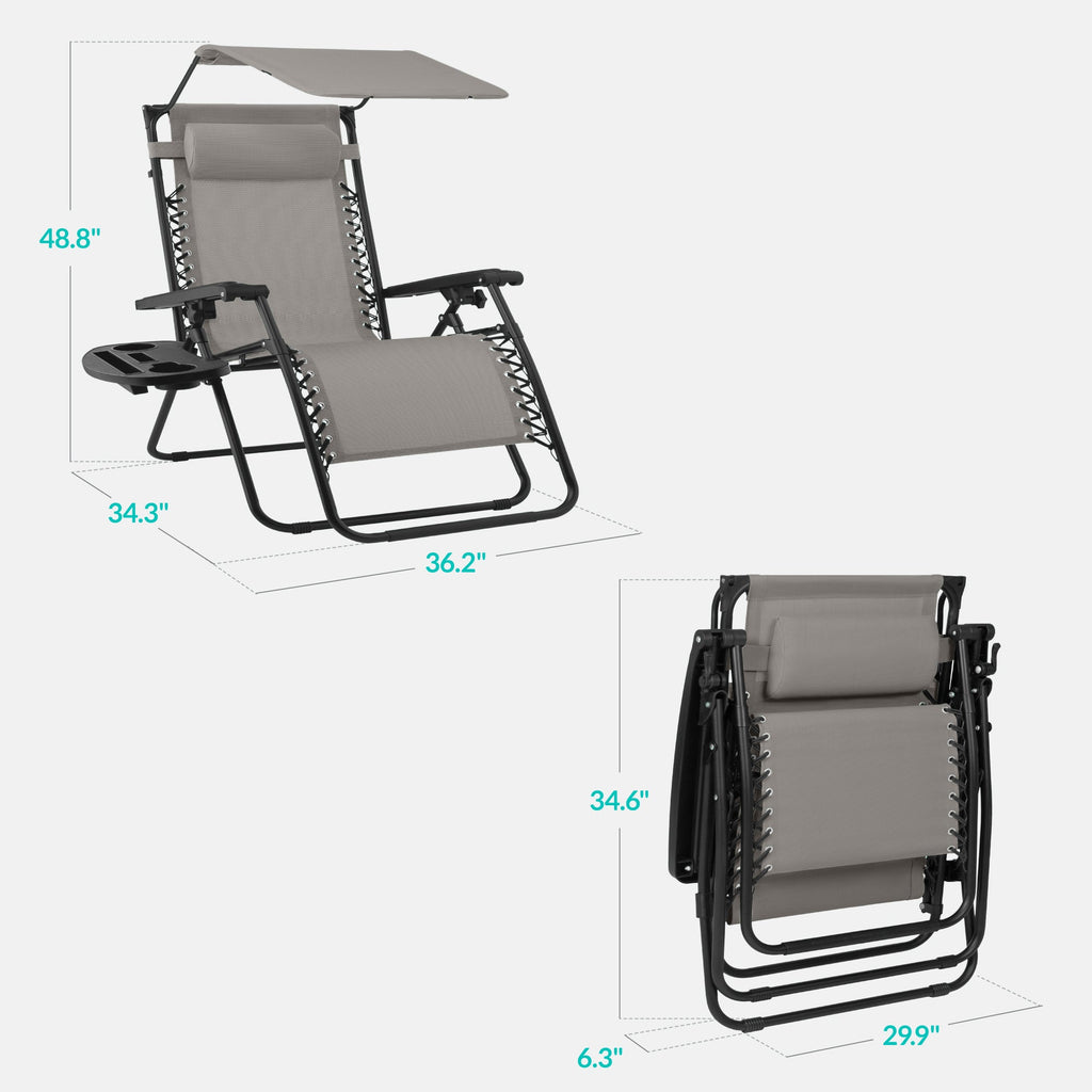 30-Inch Wide Folding Zero-Gravity Patio Lounge Chair with Adjustable Canopy Shade