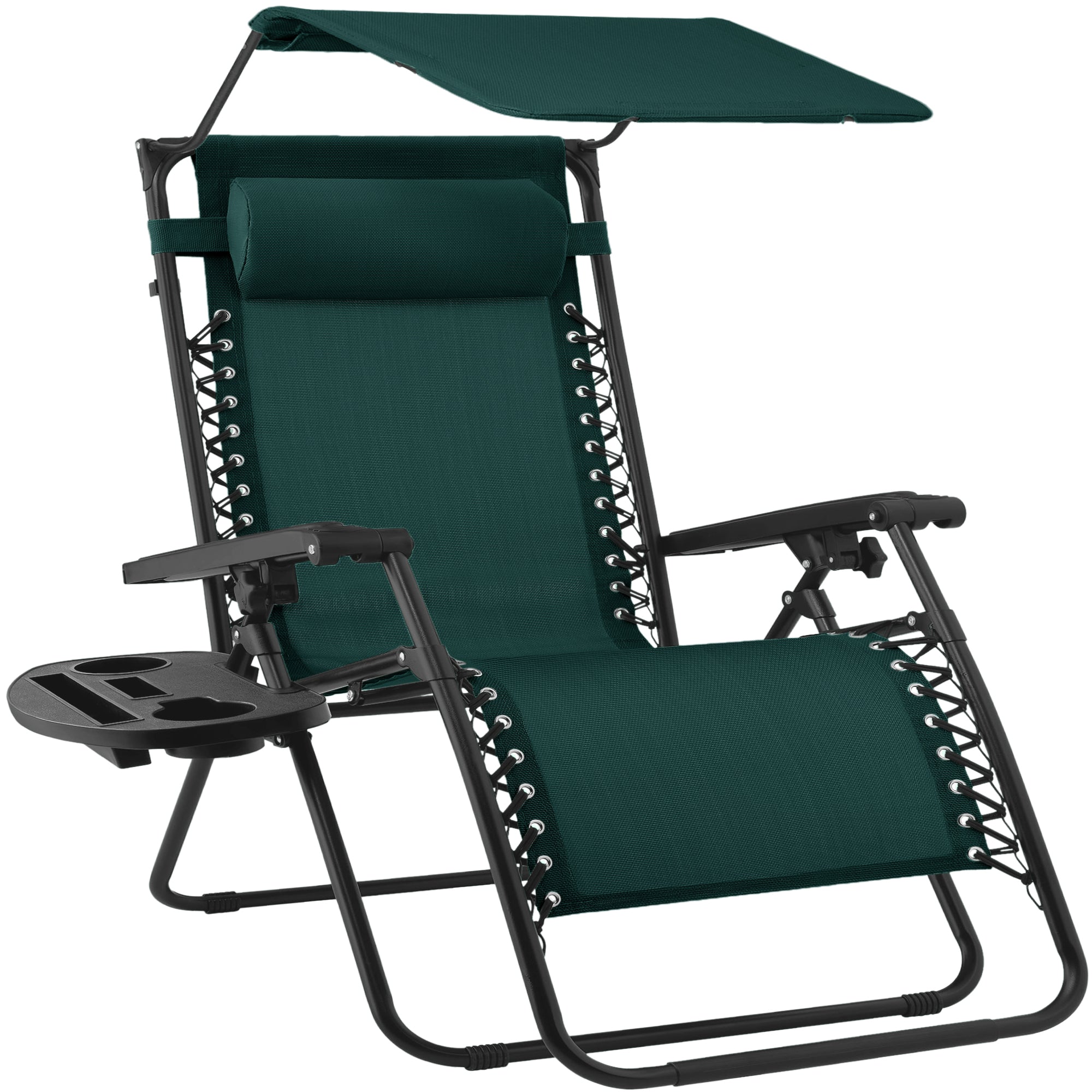 30-Inch Wide Folding Zero-Gravity Patio Lounge Chair with Adjustable Canopy Shade