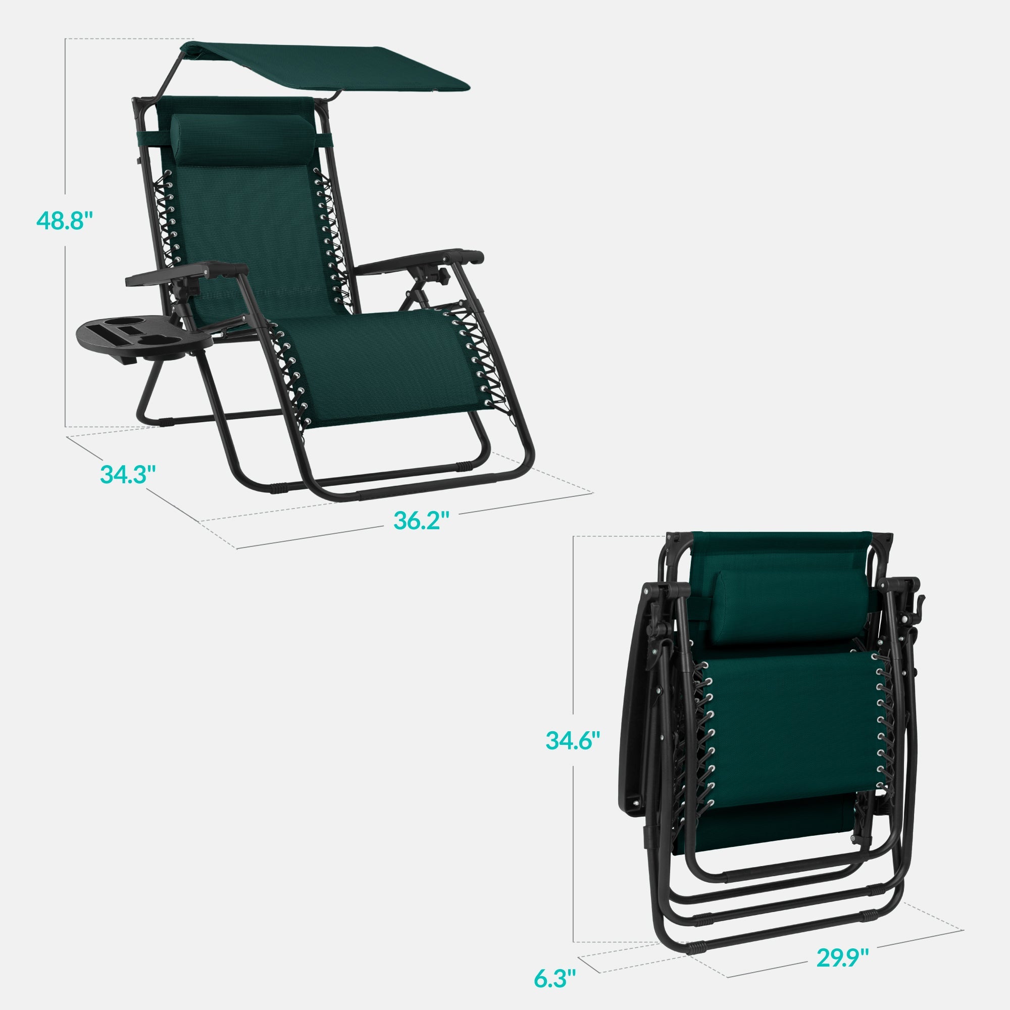 30-Inch Wide Folding Zero-Gravity Patio Lounge Chair with Adjustable Canopy Shade