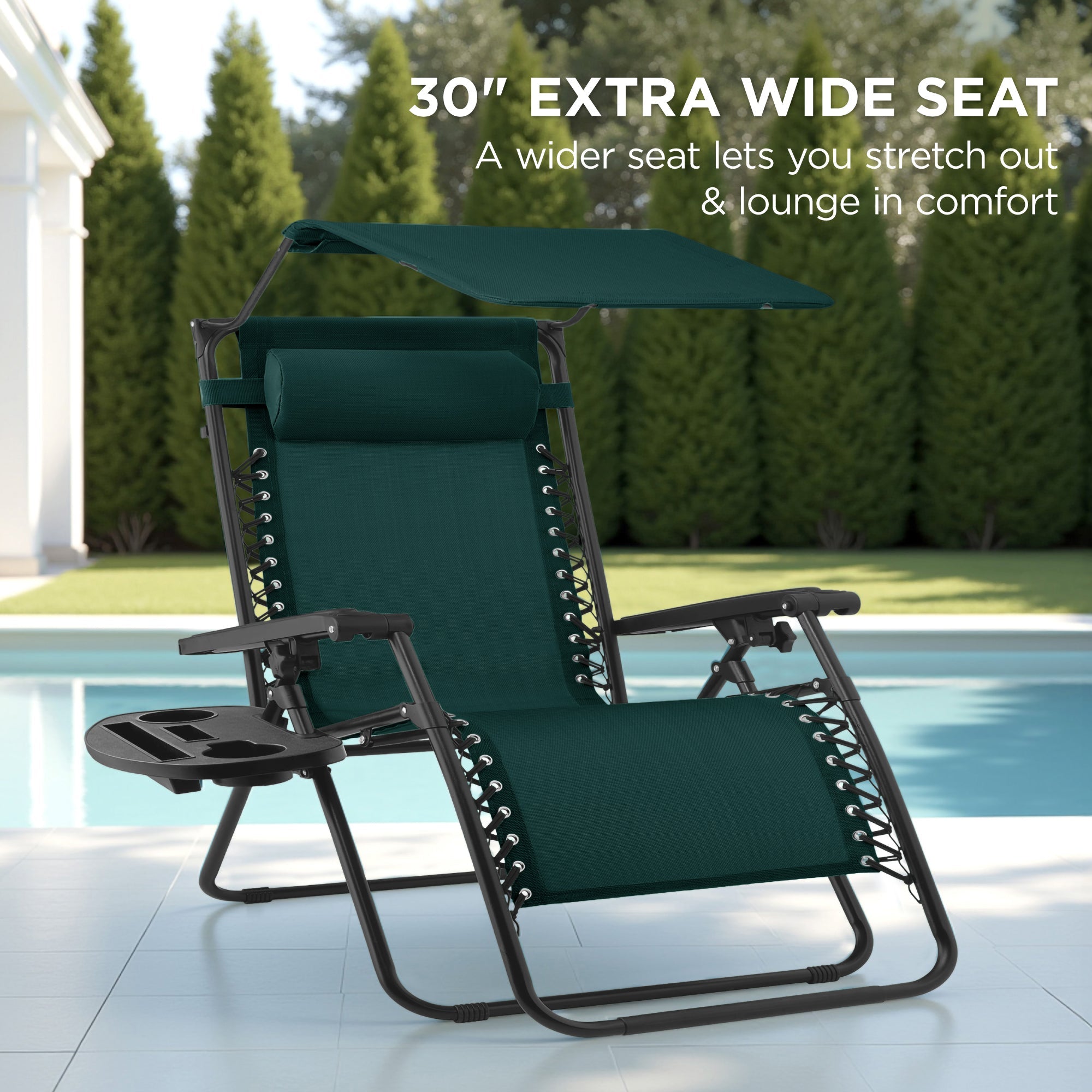 30-Inch Wide Folding Zero-Gravity Patio Lounge Chair with Adjustable Canopy Shade