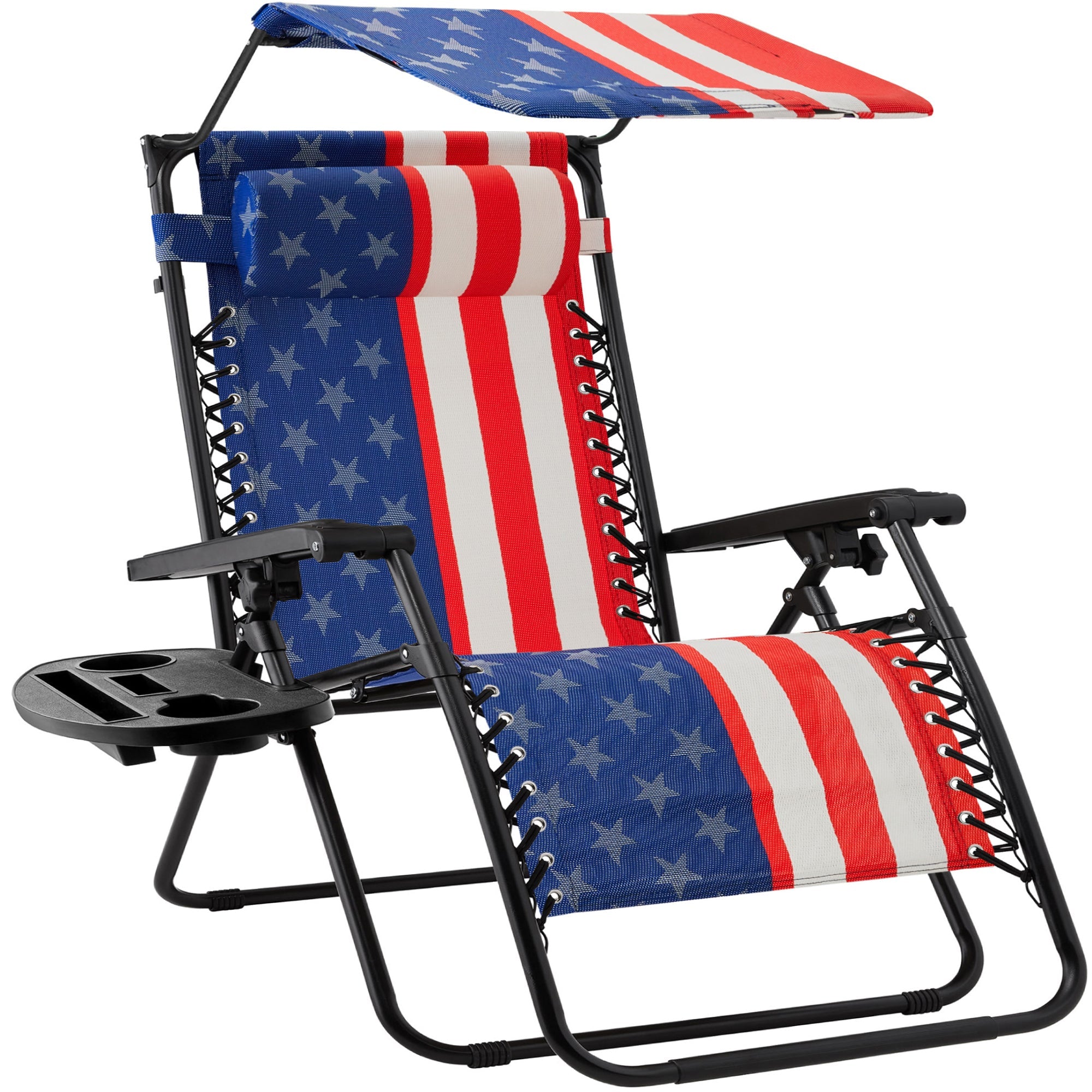30-Inch Wide Folding Zero-Gravity Patio Lounge Chair with Adjustable Canopy Shade