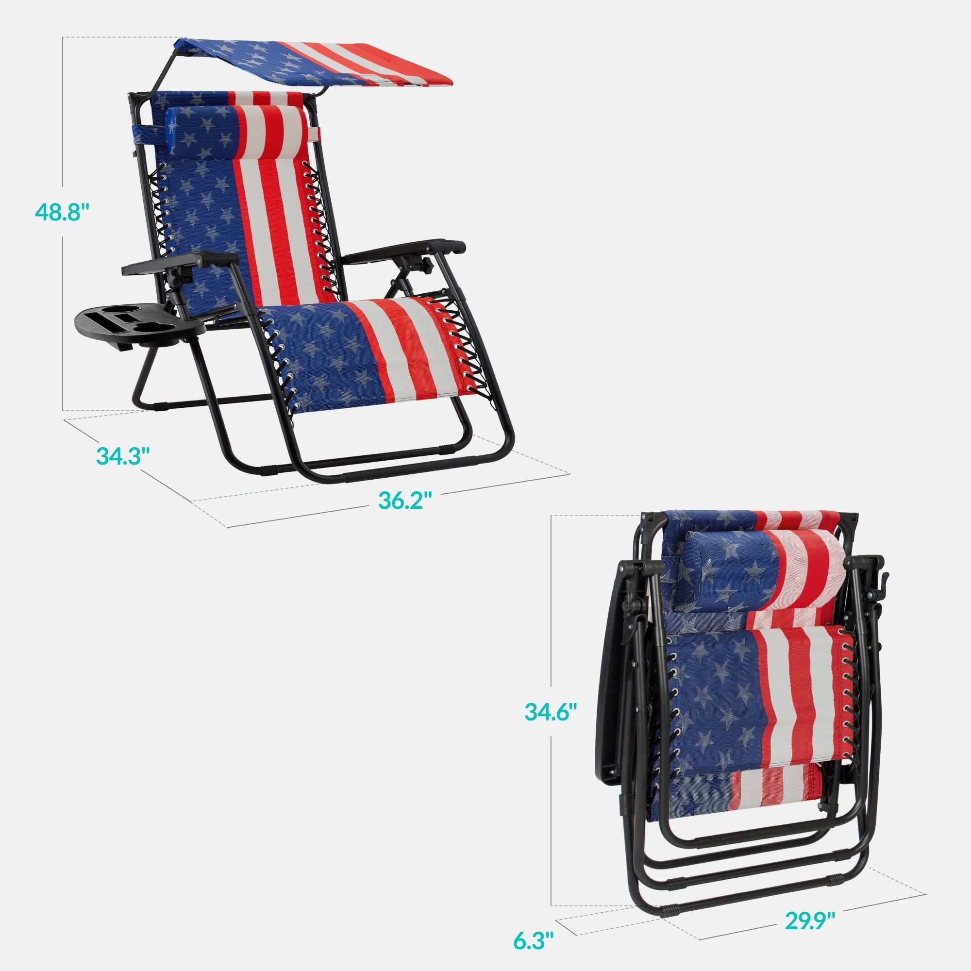 30-Inch Wide Folding Zero-Gravity Patio Lounge Chair with Adjustable Canopy Shade