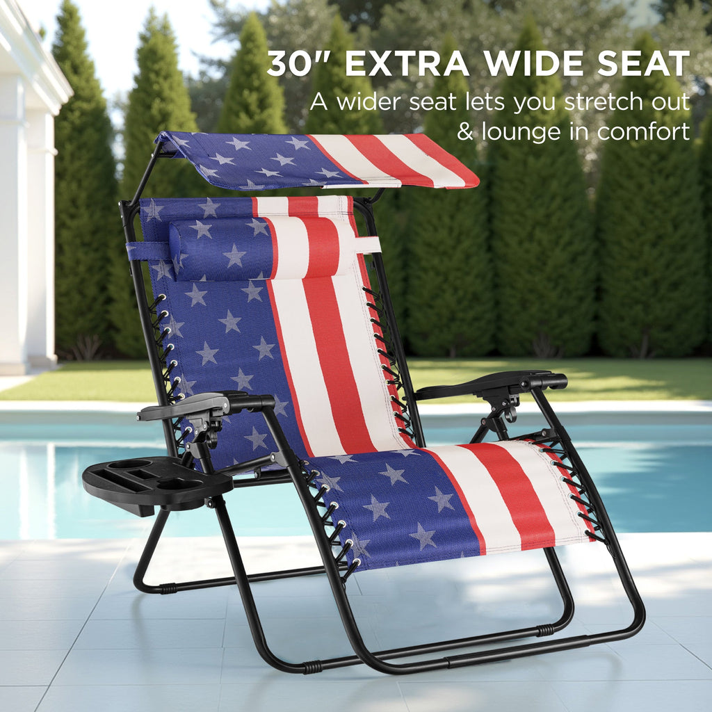 30-Inch Wide Folding Zero-Gravity Patio Lounge Chair with Adjustable Canopy Shade