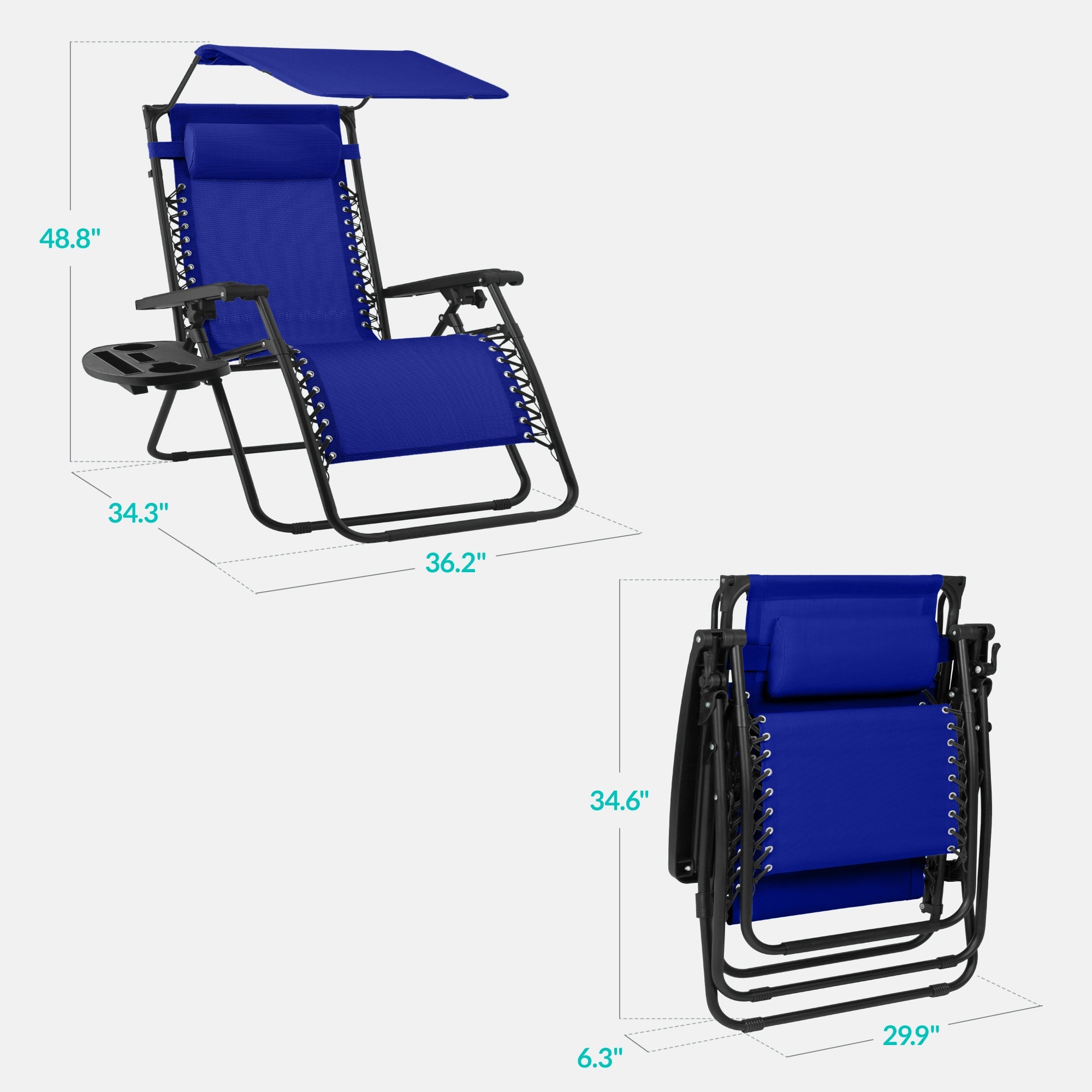 30-Inch Wide Folding Zero-Gravity Patio Lounge Chair with Adjustable Canopy Shade
