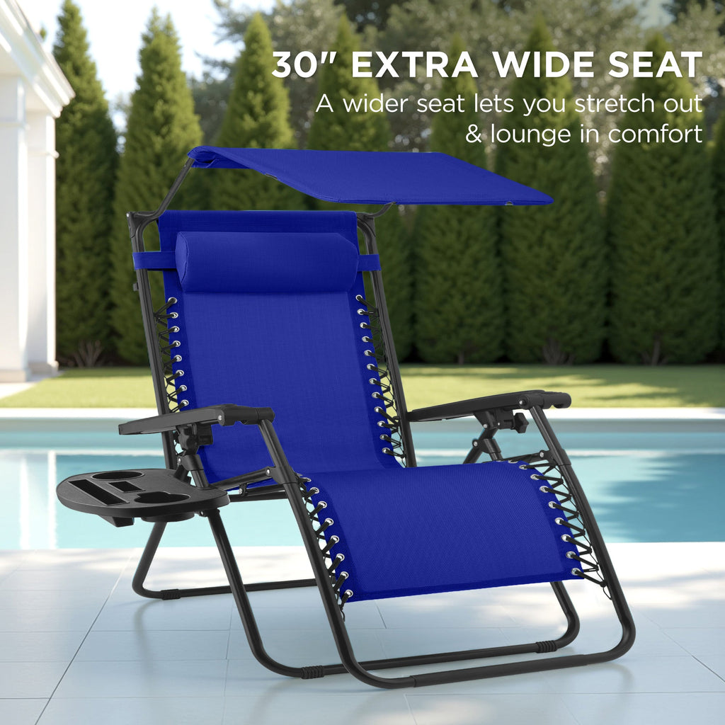 30-Inch Wide Folding Zero-Gravity Patio Lounge Chair with Adjustable Canopy Shade