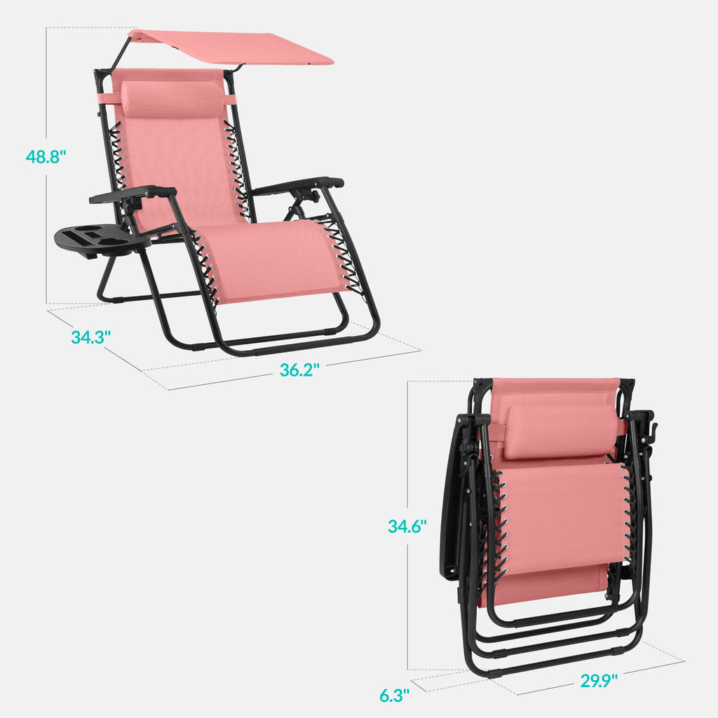 30-Inch Wide Folding Zero-Gravity Patio Lounge Chair with Adjustable Canopy Shade