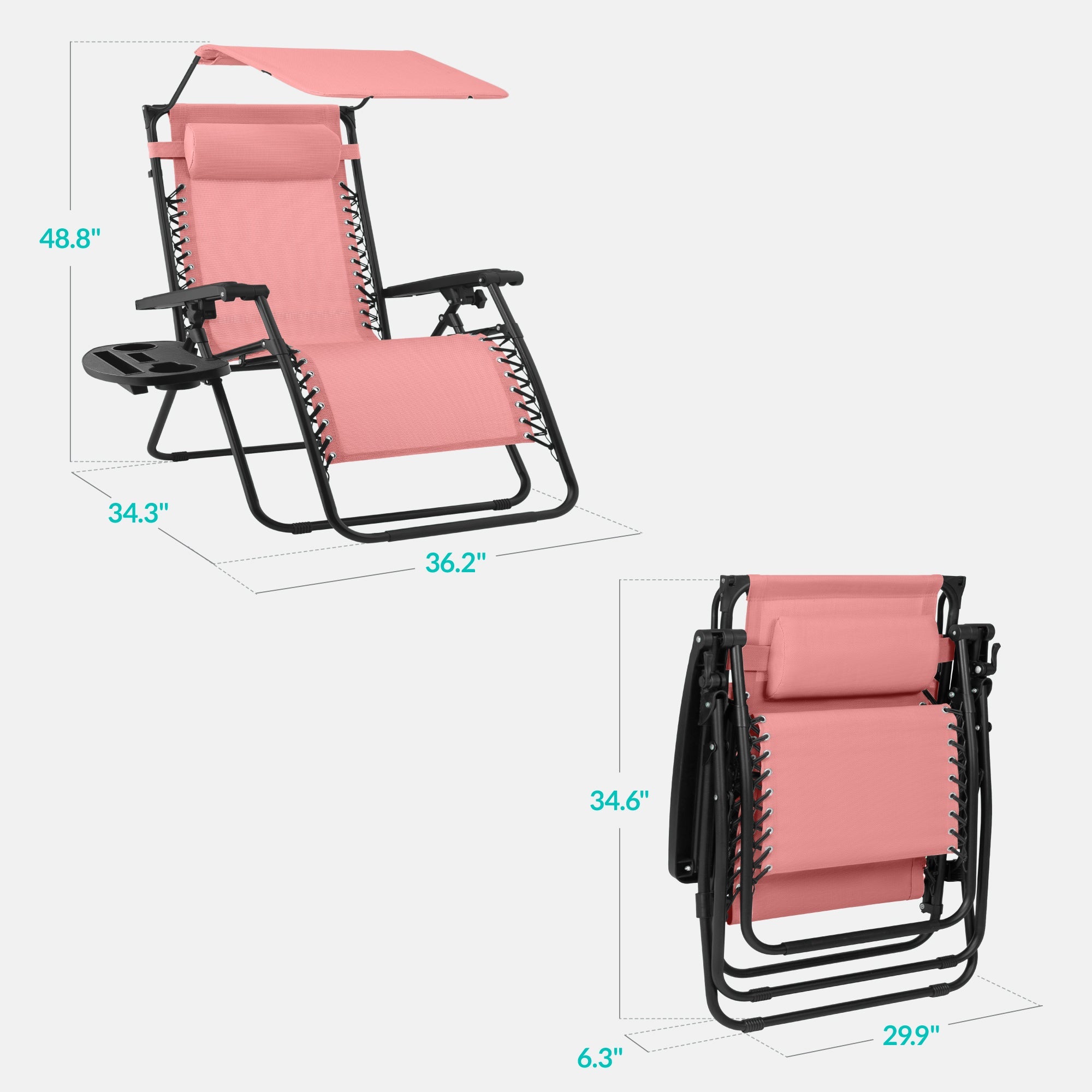 30-Inch Wide Folding Zero-Gravity Patio Lounge Chair with Adjustable Canopy Shade