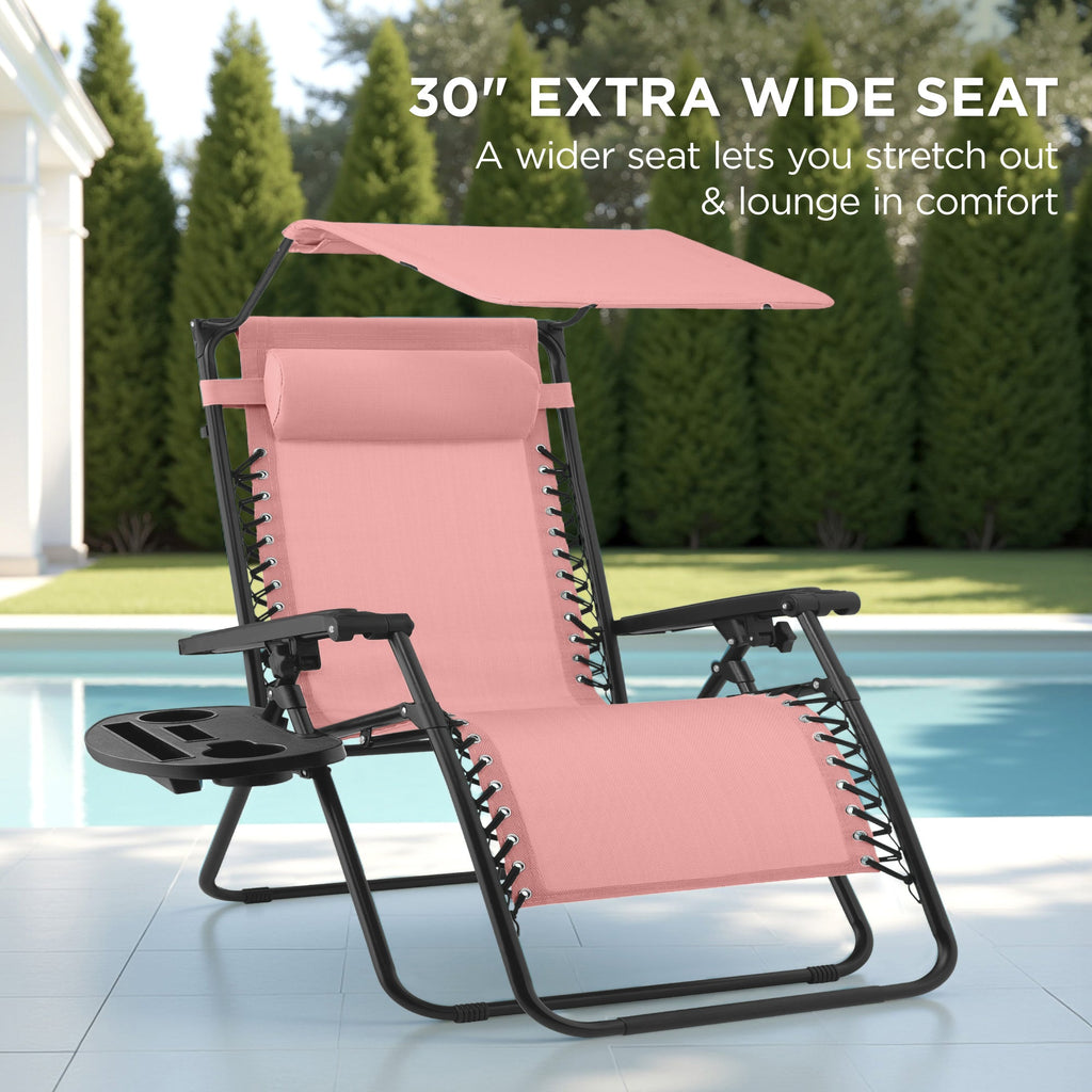 30-Inch Wide Folding Zero-Gravity Patio Lounge Chair with Adjustable Canopy Shade