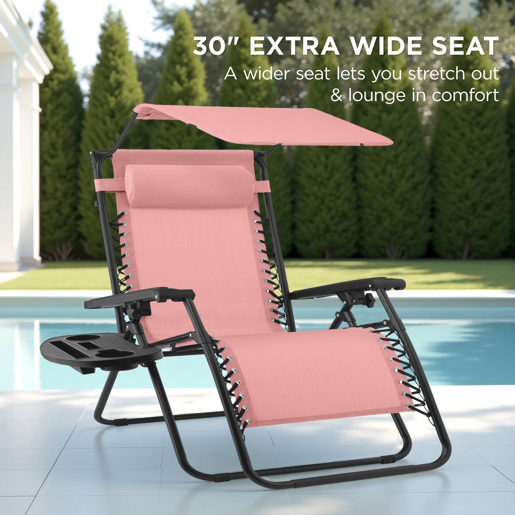 30-Inch Wide Folding Zero-Gravity Patio Lounge Chair with Adjustable Canopy Shade