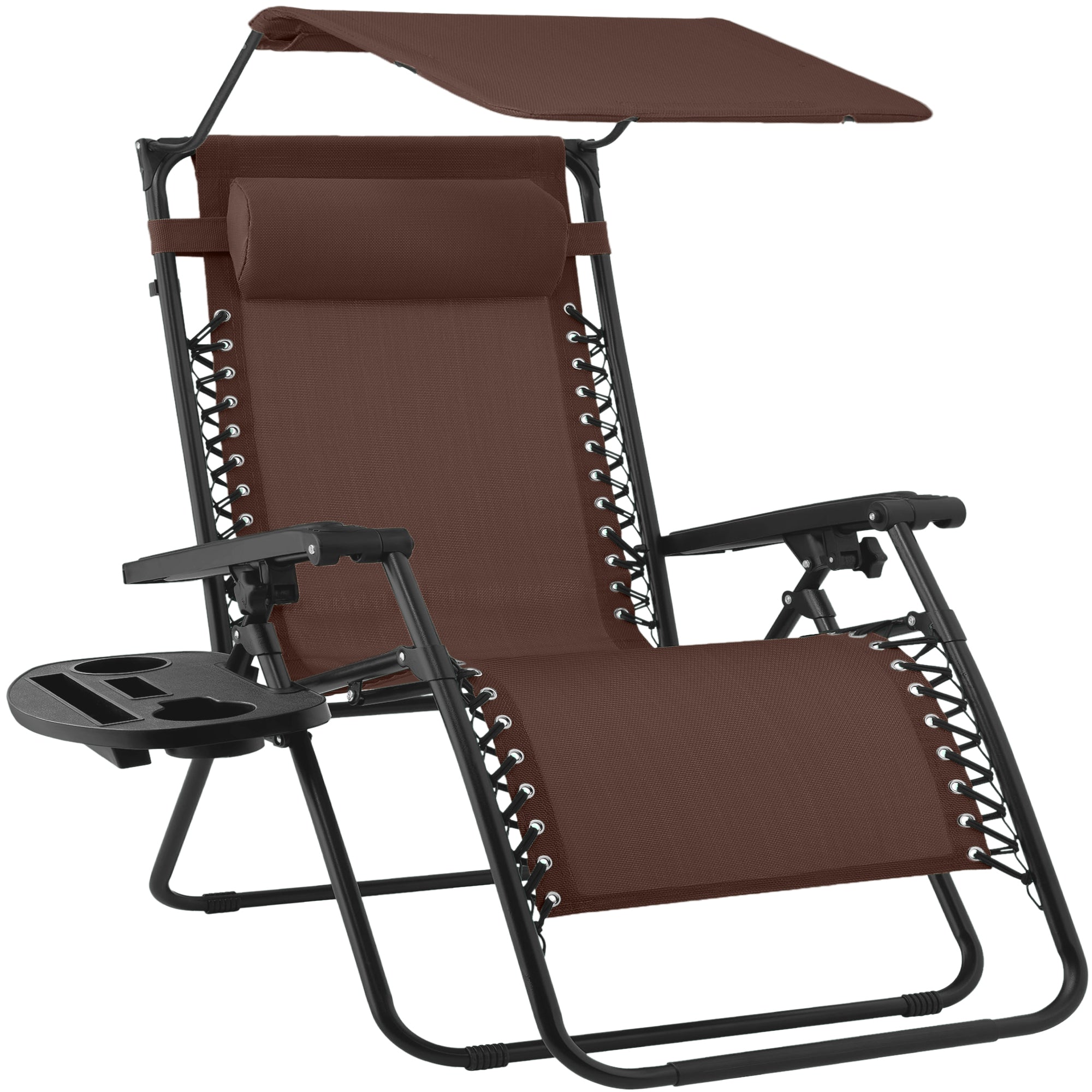 30-Inch Wide Folding Zero-Gravity Patio Lounge Chair with Adjustable Canopy Shade