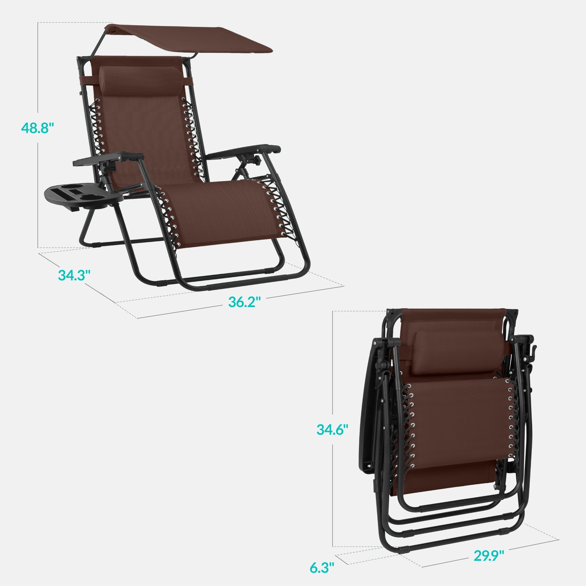30-Inch Wide Folding Zero-Gravity Patio Lounge Chair with Adjustable Canopy Shade
