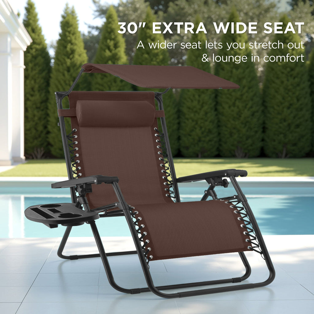 30-Inch Wide Folding Zero-Gravity Patio Lounge Chair with Adjustable Canopy Shade