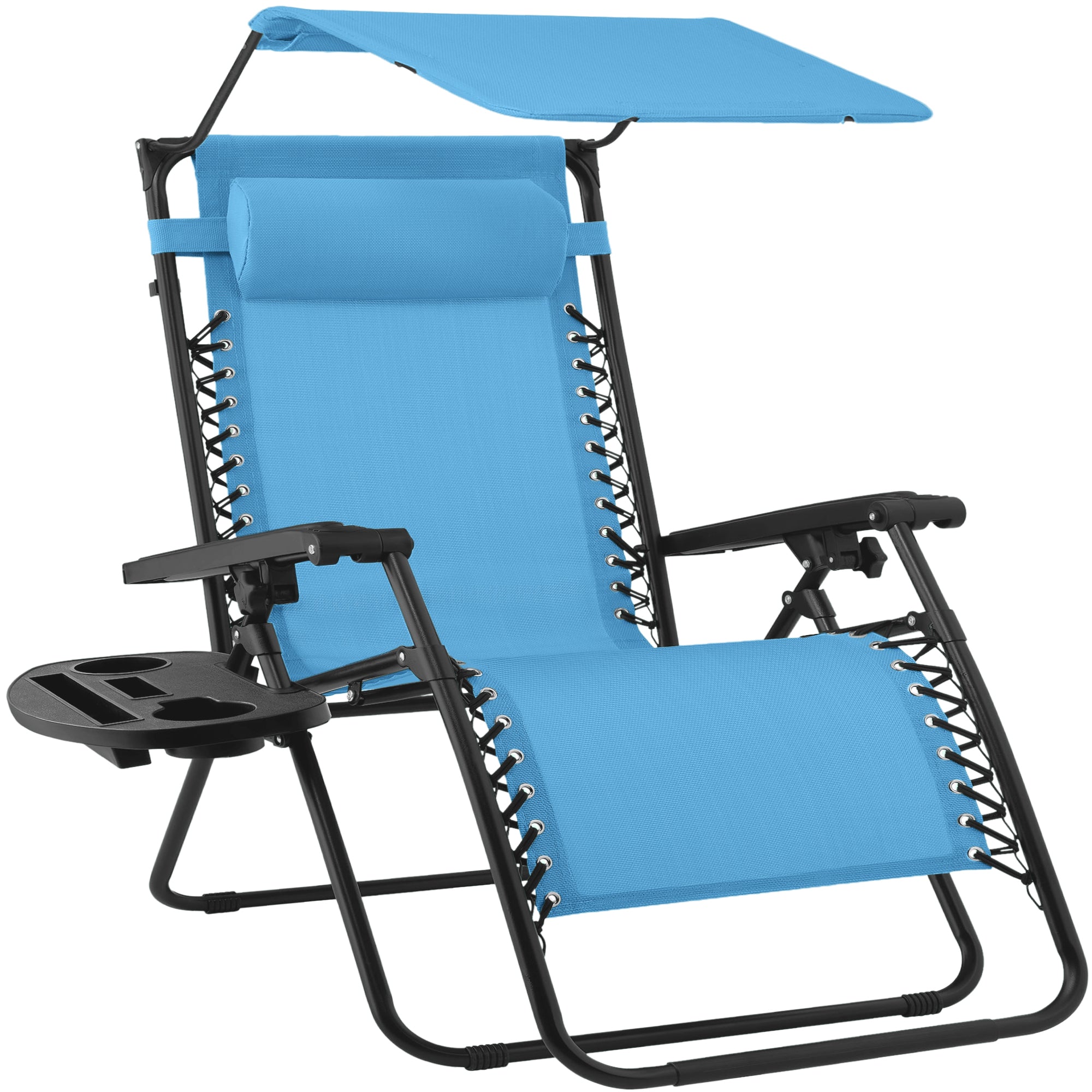 30-Inch Wide Folding Zero-Gravity Patio Lounge Chair with Adjustable Canopy Shade