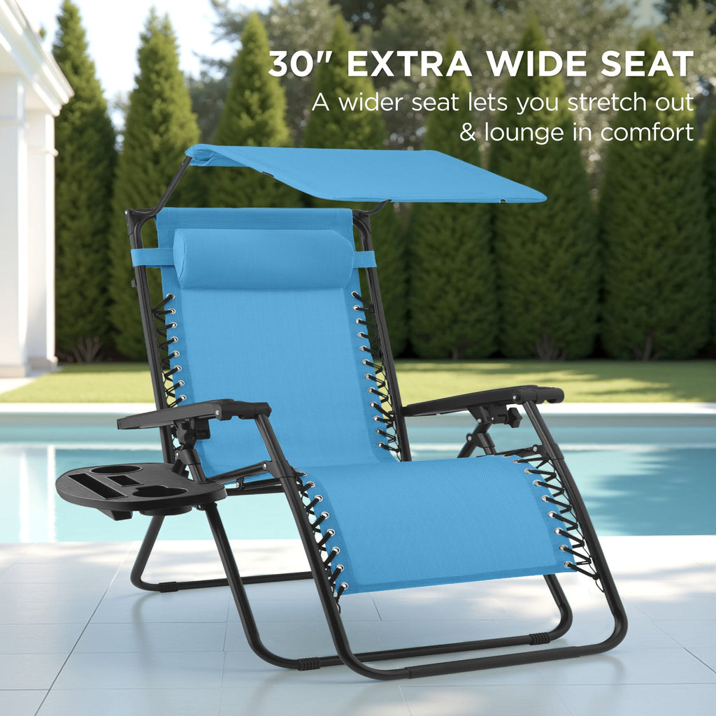 30-Inch Wide Folding Zero-Gravity Patio Lounge Chair with Adjustable Canopy Shade
