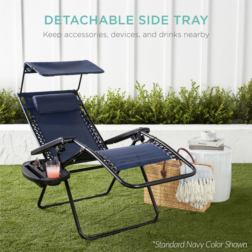 30-Inch Wide Folding Zero-Gravity Patio Lounge Chair with Adjustable Canopy Shade