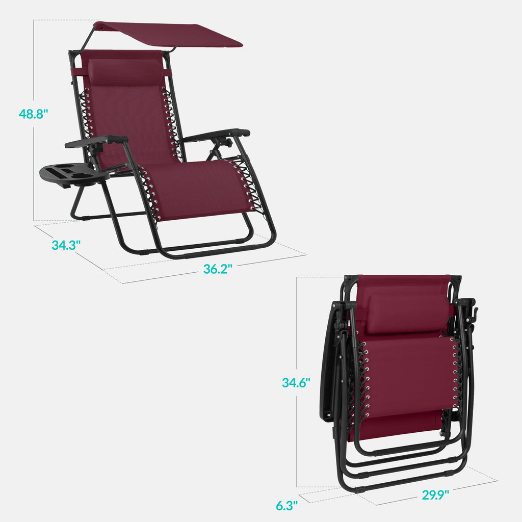 30-Inch Wide Folding Zero-Gravity Patio Lounge Chair with Adjustable Canopy Shade