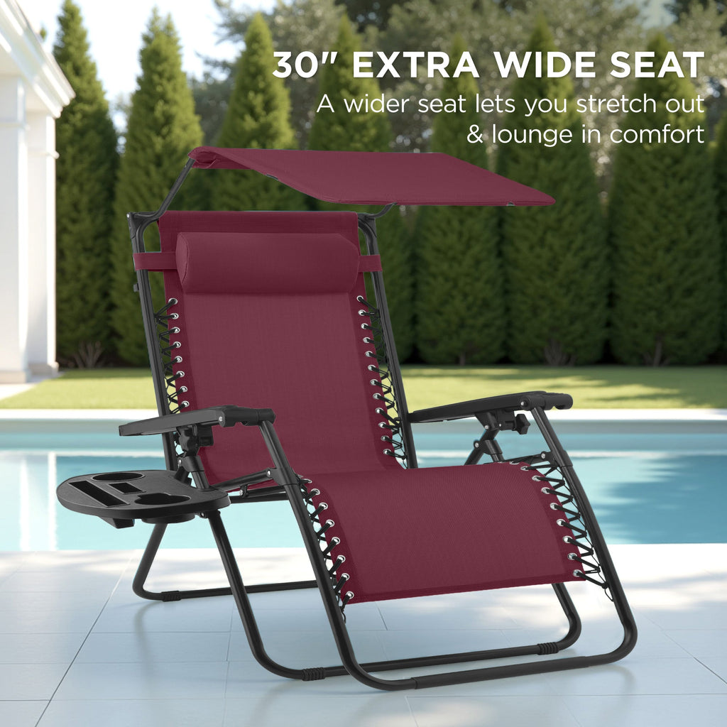 30-Inch Wide Folding Zero-Gravity Patio Lounge Chair with Adjustable Canopy Shade