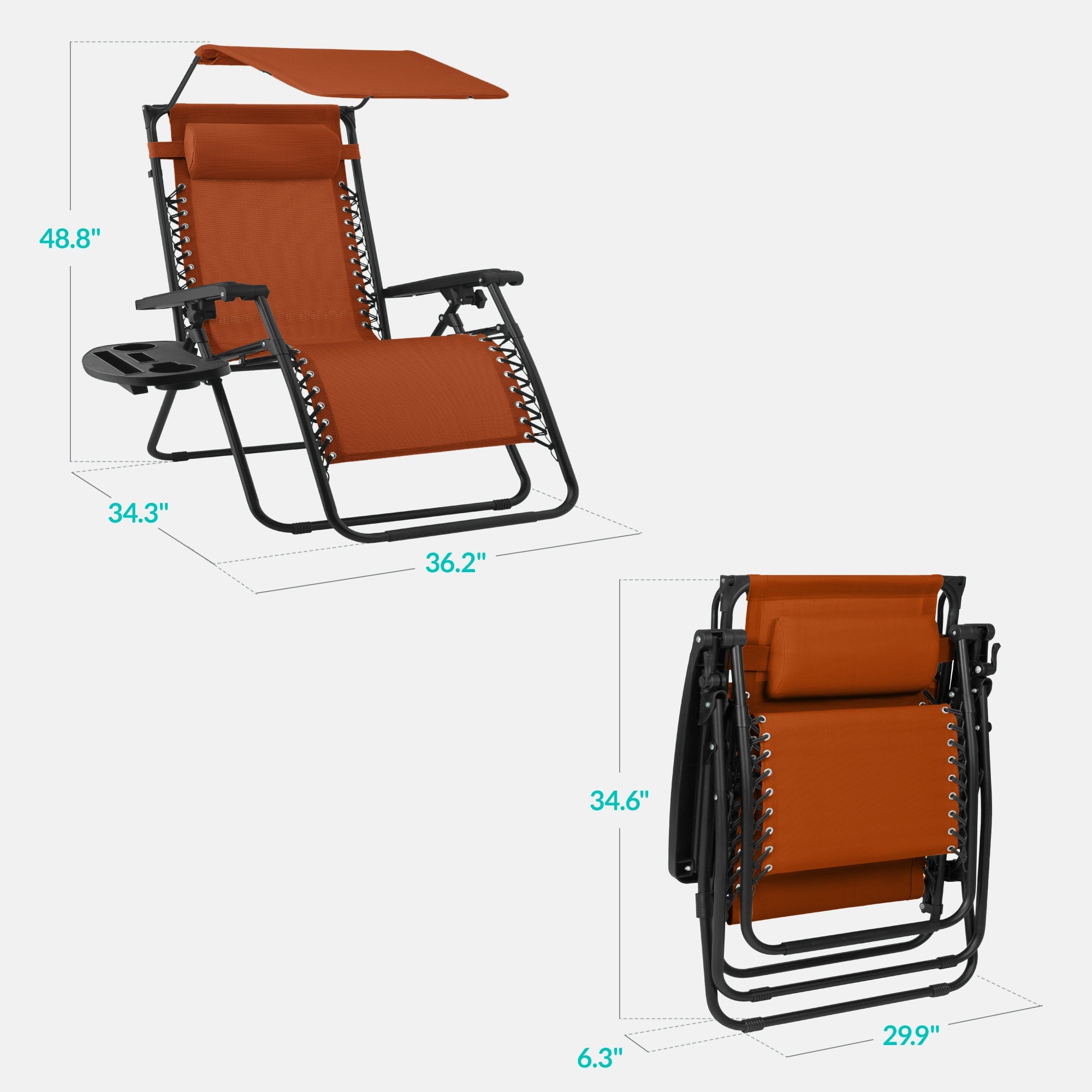 30-Inch Wide Folding Zero-Gravity Patio Lounge Chair with Adjustable Canopy Shade