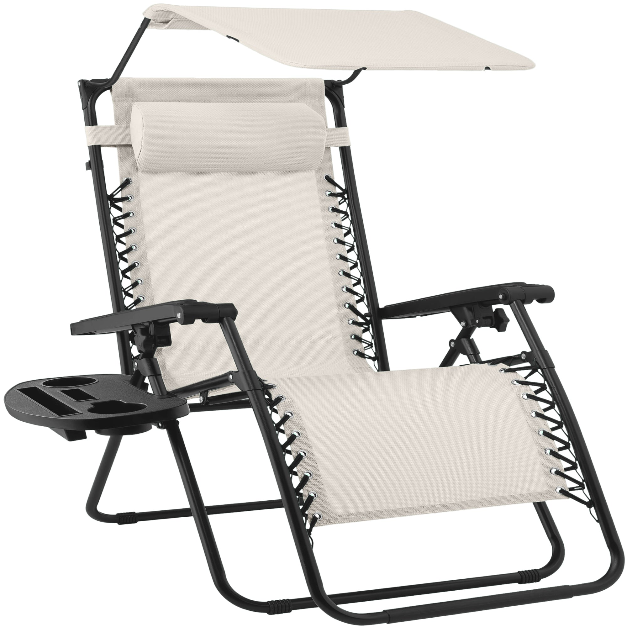 30-Inch Wide Folding Zero-Gravity Patio Lounge Chair with Adjustable Canopy Shade