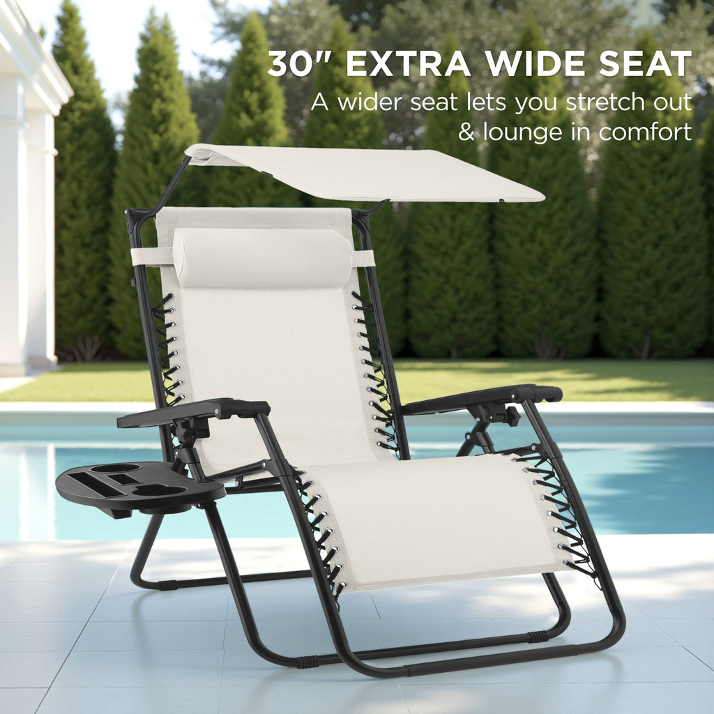 30-Inch Wide Folding Zero-Gravity Patio Lounge Chair with Adjustable Canopy Shade
